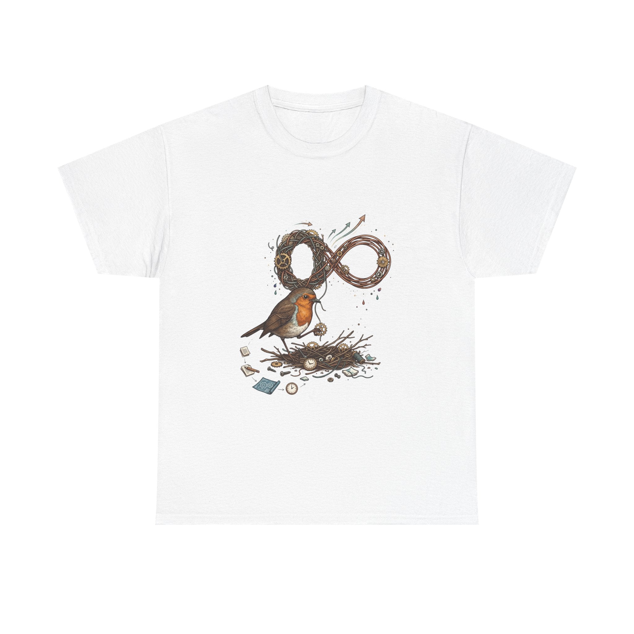 Robin & Infinity Symbol Tee — Nature-Inspired Bird Nest Graphic Shirt idk