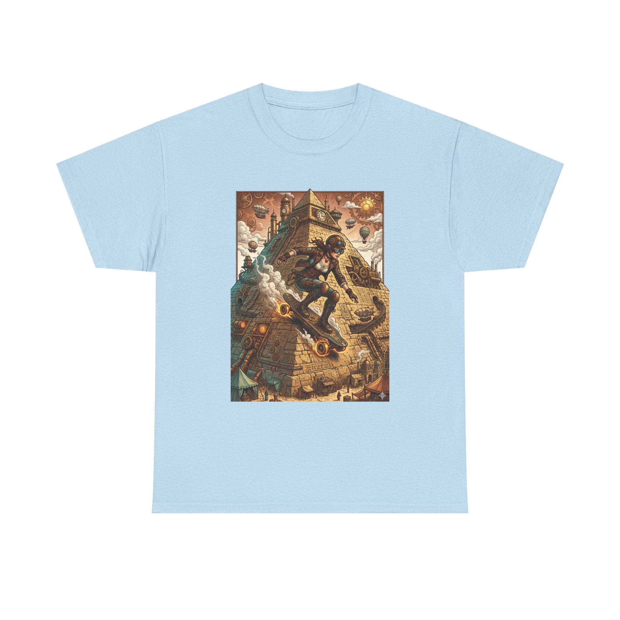 Steampunk Girl Skateboarder Art Print Tee Pyramid
