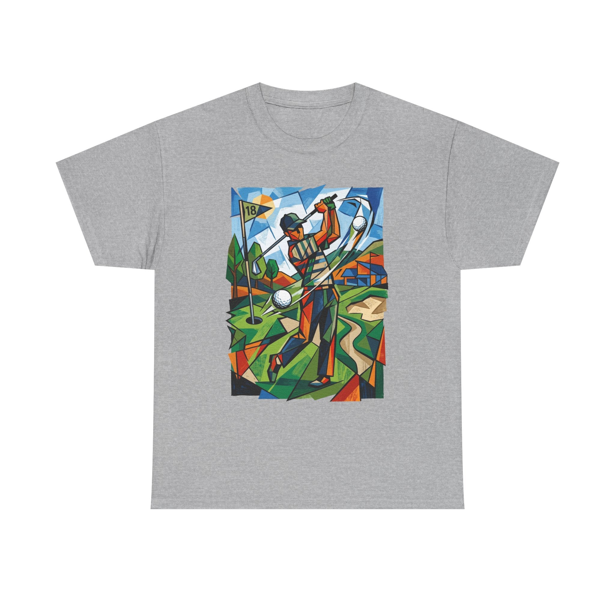 Golf Swing Art T-Shirt — Colorful Cubist Golfer Graphic Tee