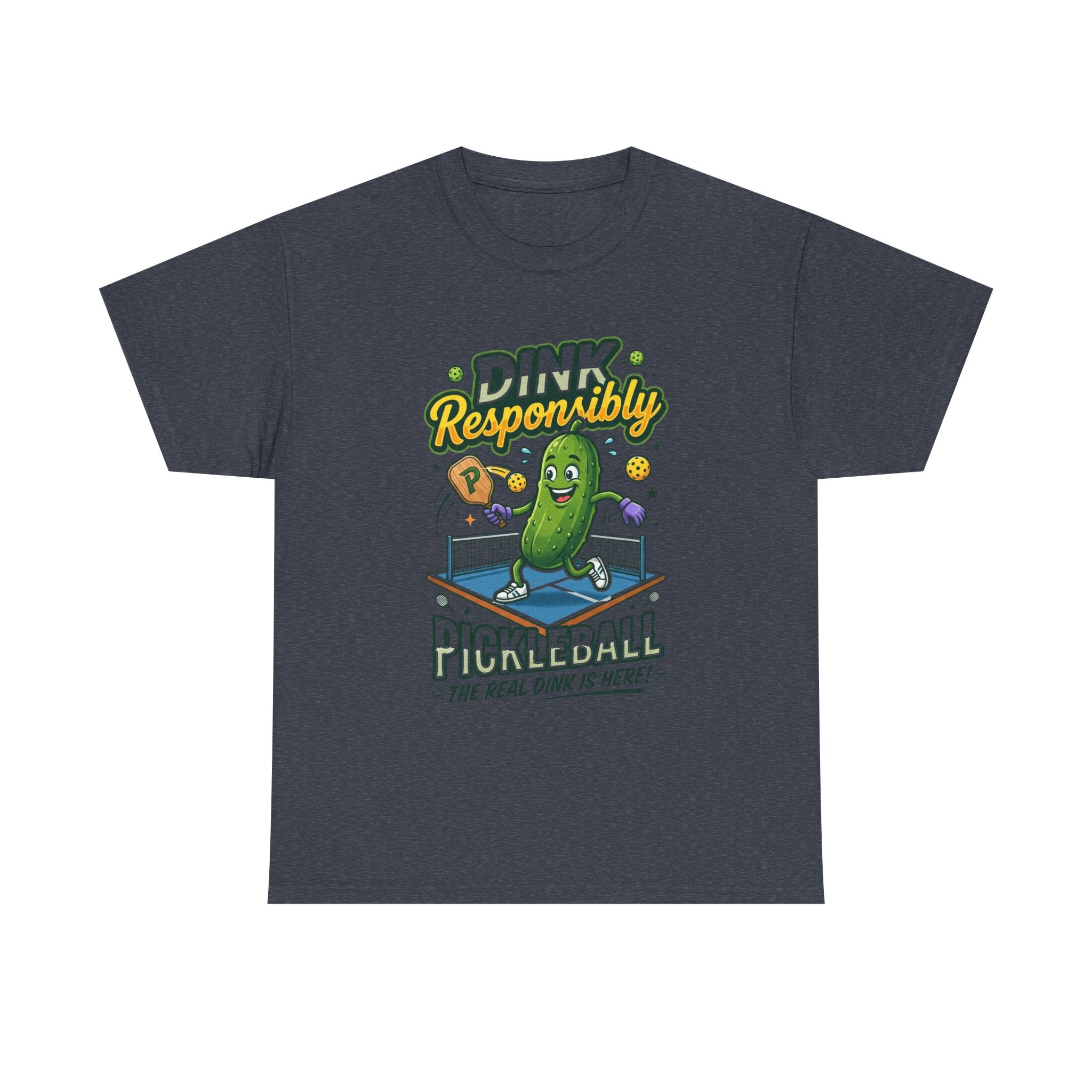 Pickleball T-Shirt — "Dink Responsibly" Funny Pickle Cartoon Tee