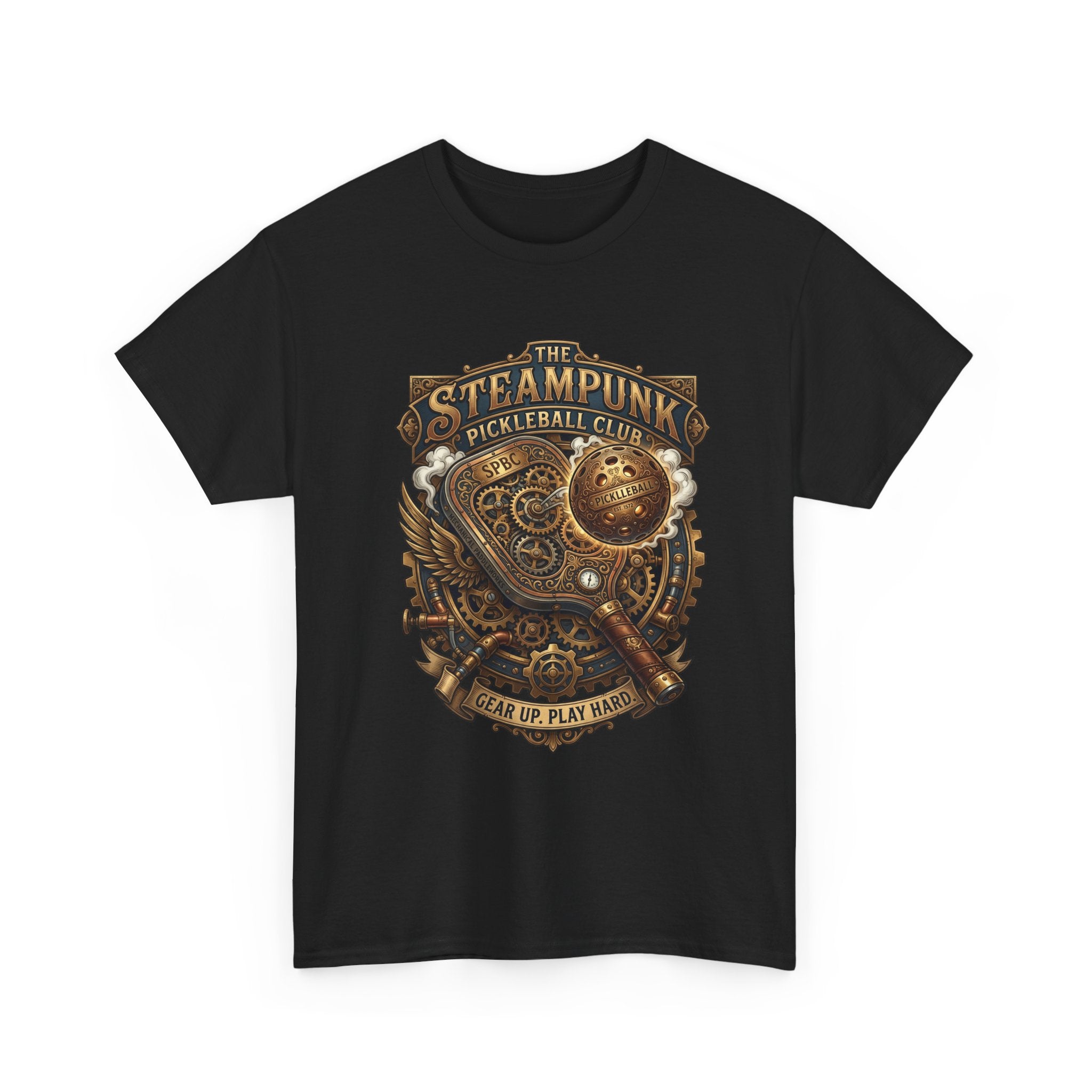 Steampunk Pickleball Club T‑Shirt – Vintage Gear & Gears Graphic Tee