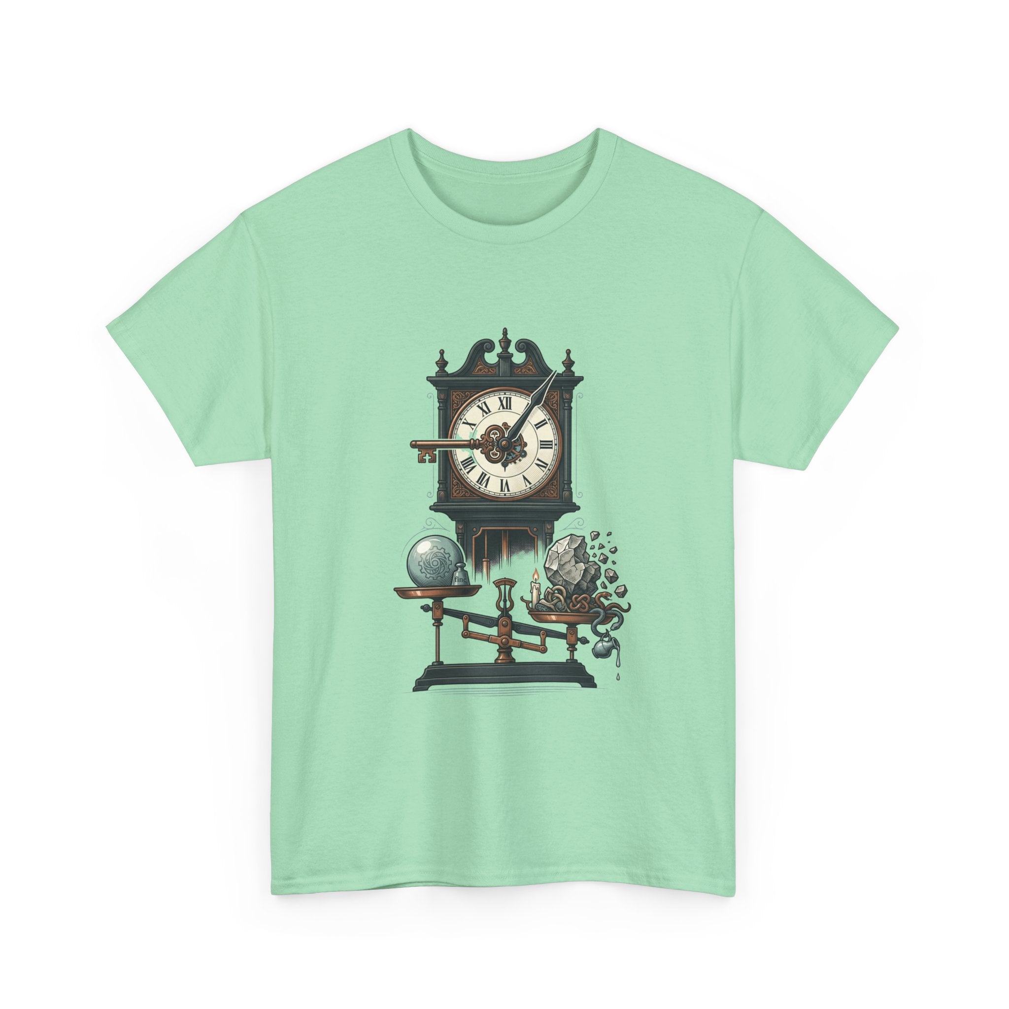 Vintage Clock & Globe Tee — Steampunk Timekeeper Graphic T-Shirt