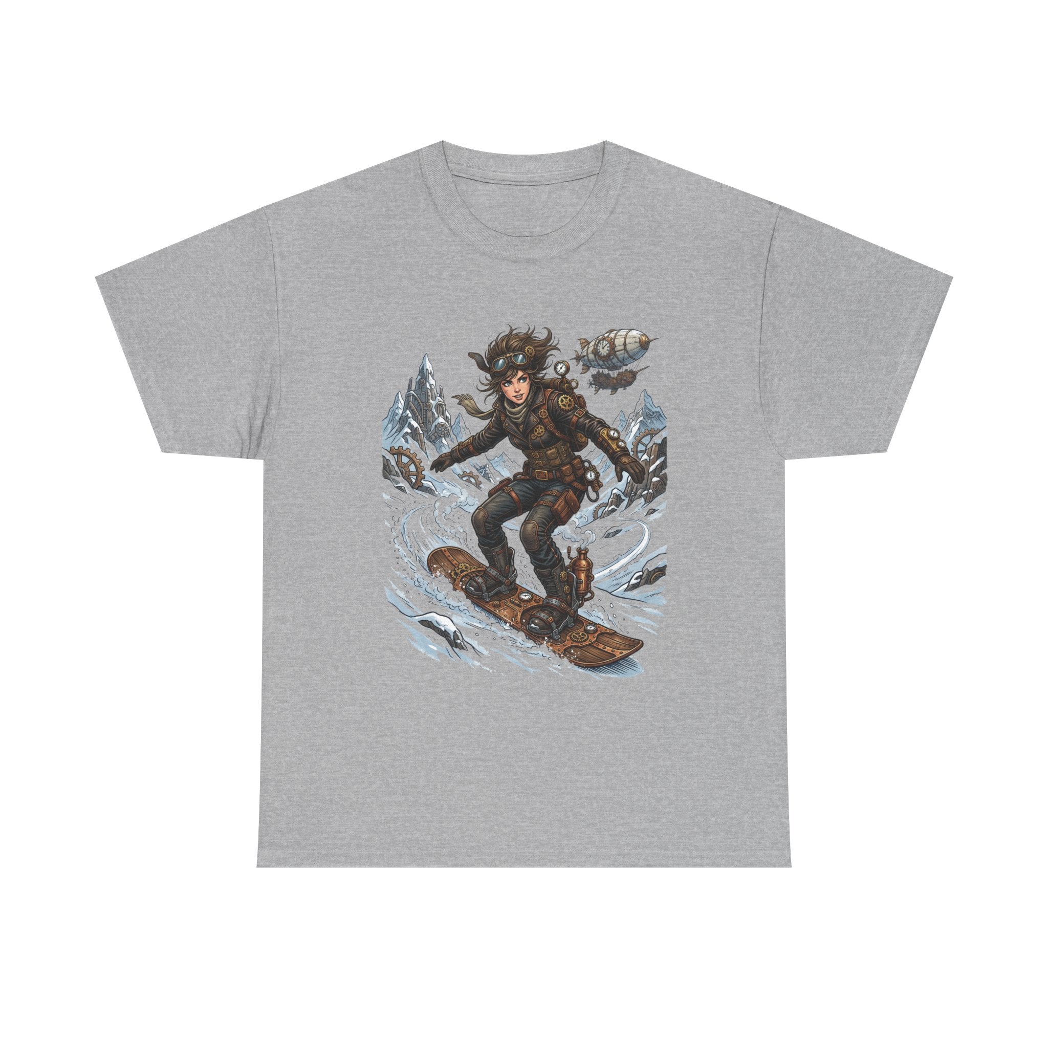Steampunk Girl Snowboarder Graphic Tee — Winter Snowboarding Adventure Shirt
