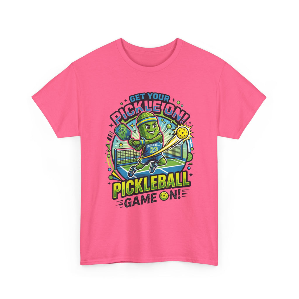 Pickleball Tee - "Get Your Pickle On!" Fun Pickle Character Game On Shirt