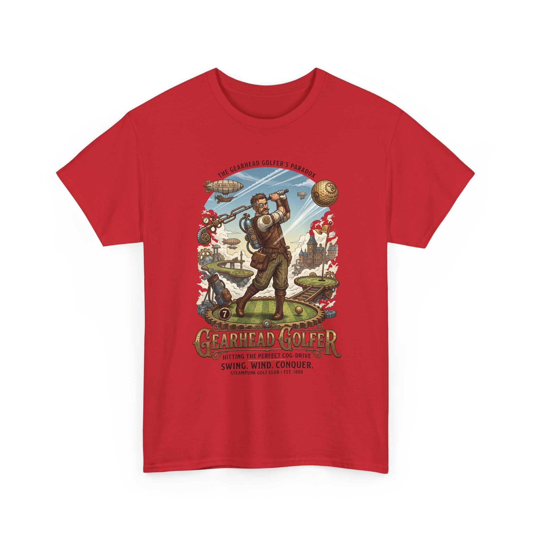Steampunk Golf T-Shirt - 'Gearhead Golfer' Vintage Car & Golf Humor Tee