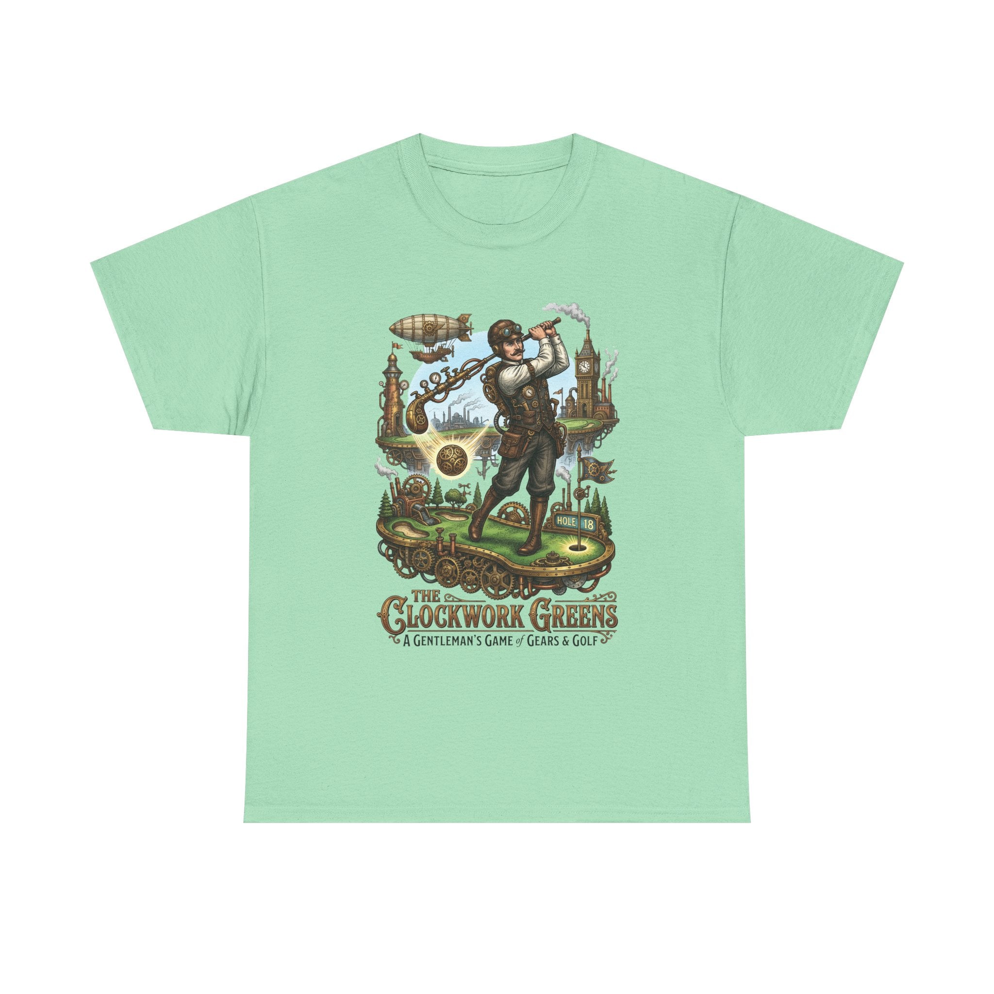 Golf Steampunk T-Shirt — "The Clockwork Greens" Vintage Golfing Design