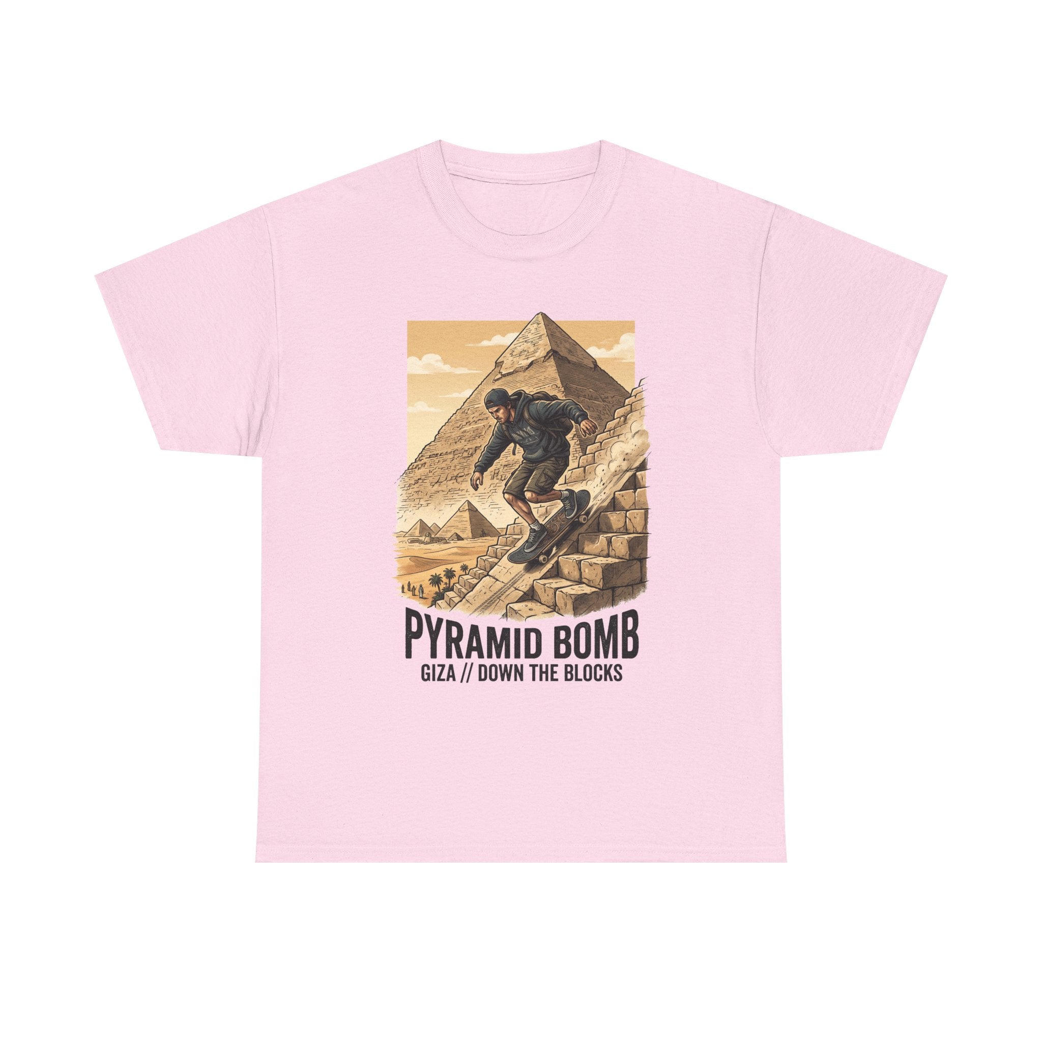 Pyramid Bomb Skateboarding T-Shirt — "Pyramid Bomb: Giza / Down The Blocks" Vintage Skate Tee