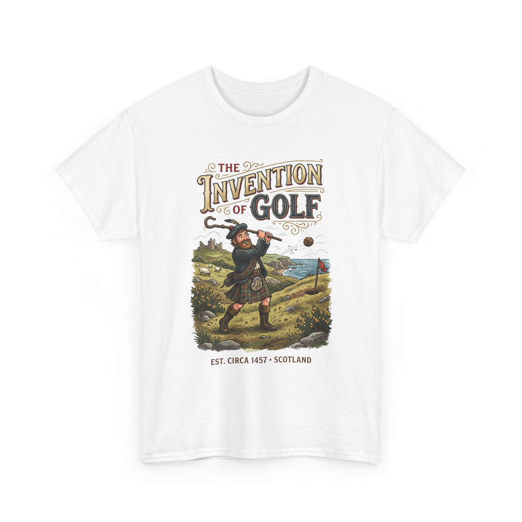 Golf T-Shirt — "The Invention of Golf" Vintage Scotland Design