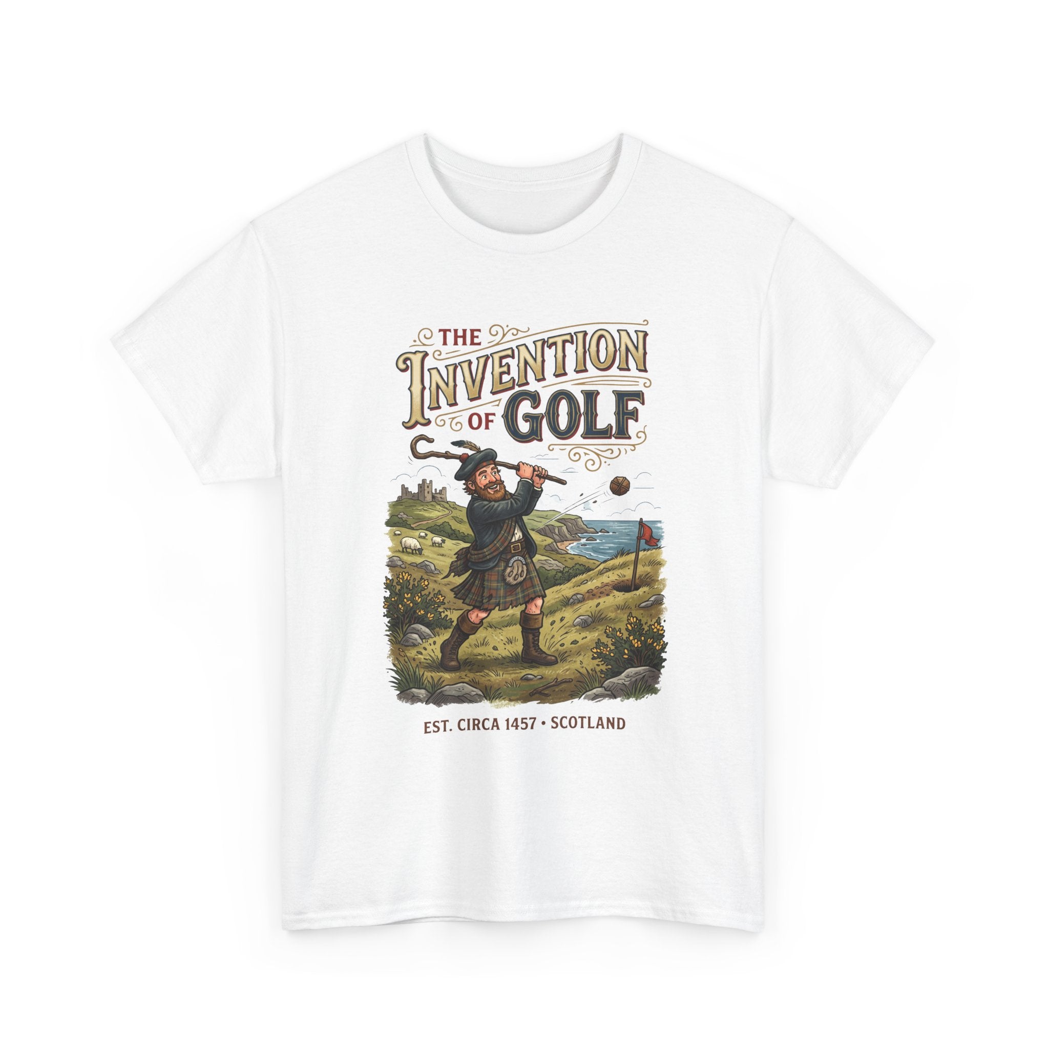 Golf T-Shirt — "The Invention of Golf" Vintage Scotland Design