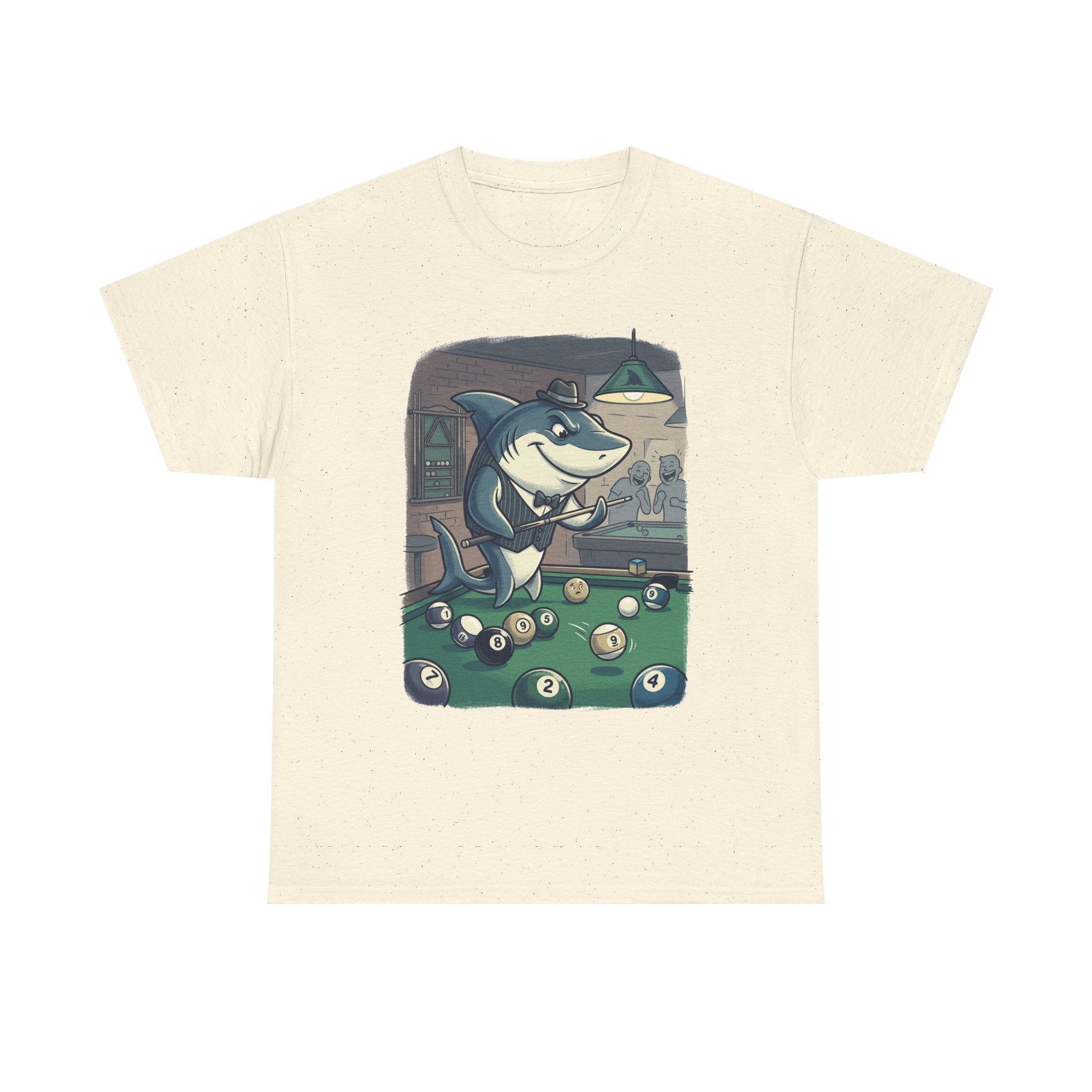 Shark Playing Pool T-Shirt – Funny Billiards Cartoon Tee