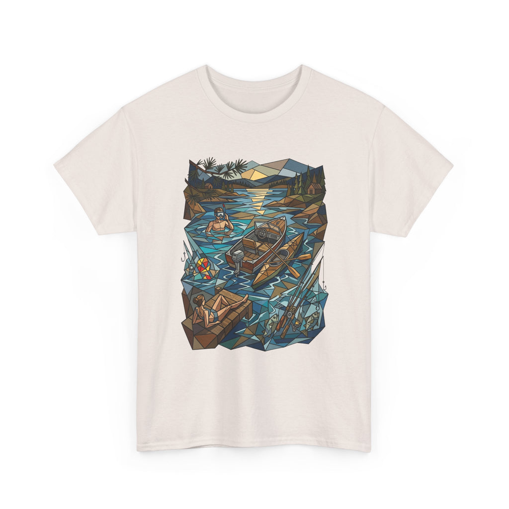 Fishing River Scene T-Shirt — Scenic Canoe & Rowboat Lake Outdoor Adventure Tee