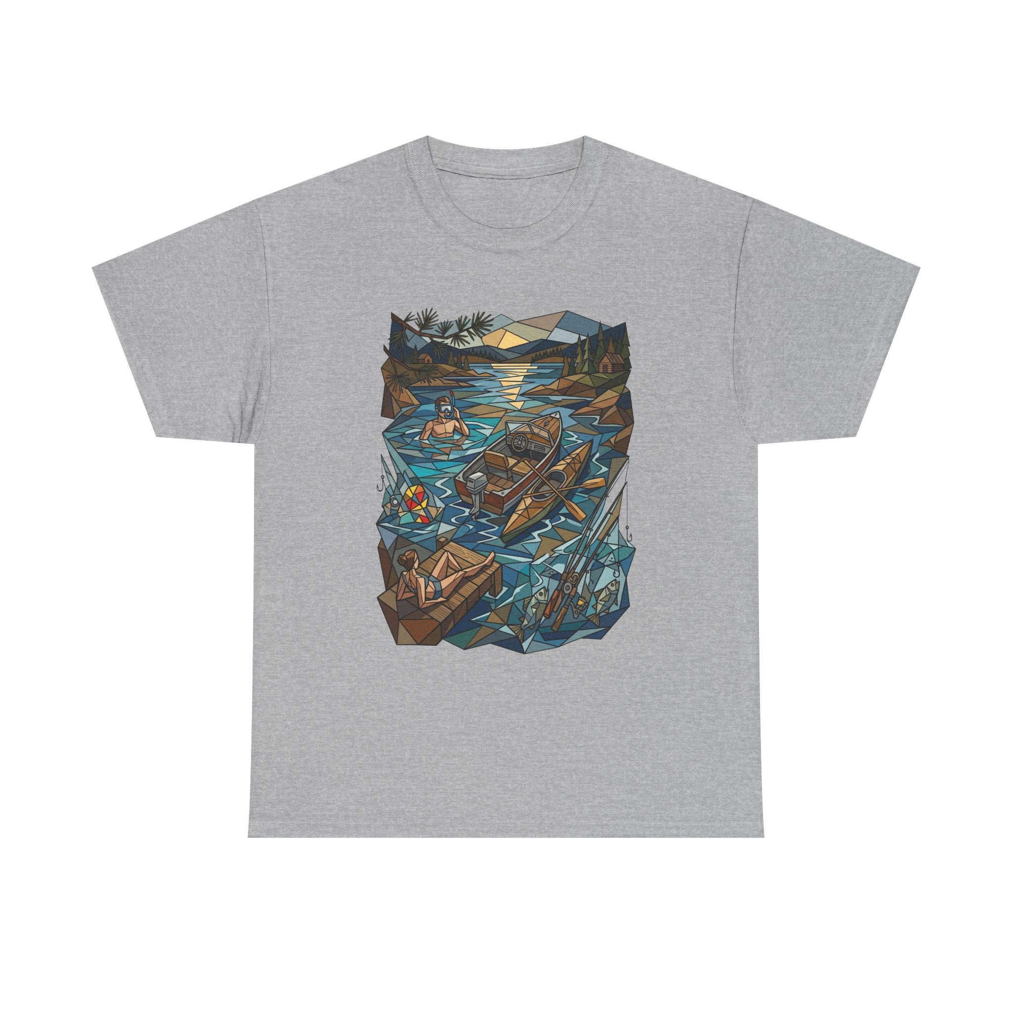 Fishing River Scene T-Shirt — Scenic Canoe & Rowboat Lake Outdoor Adventure Tee