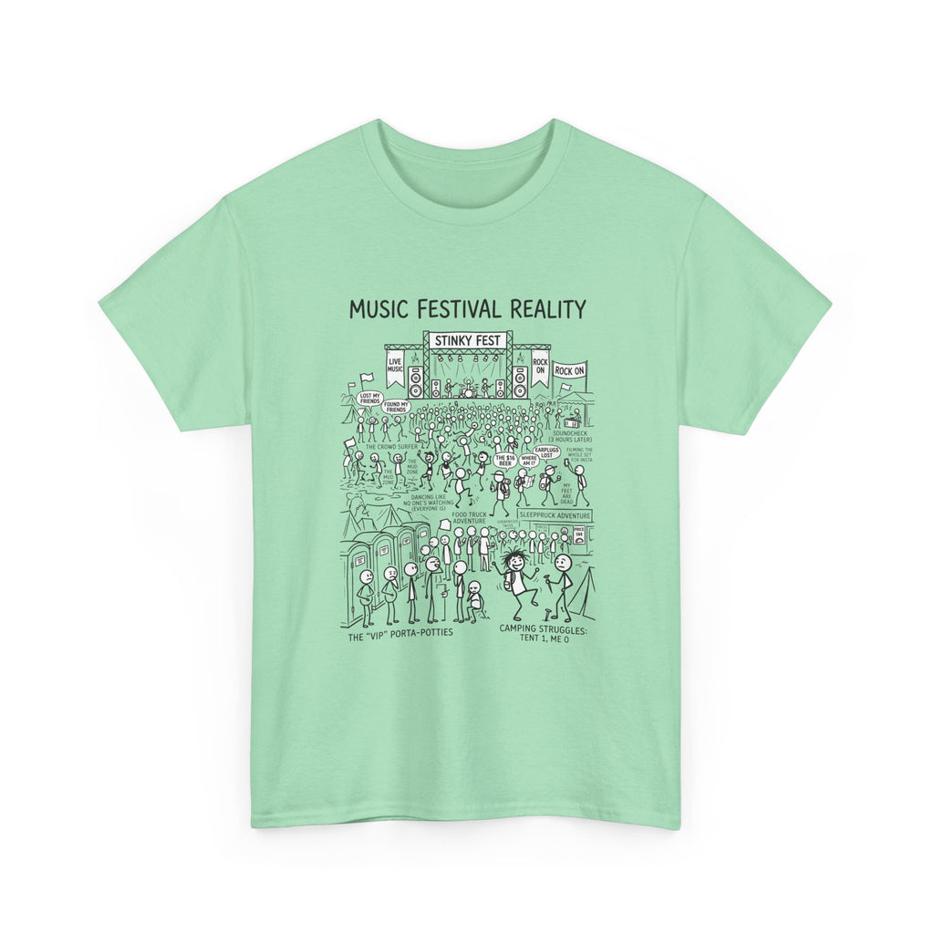 T-Shirt — "Music Festival Reality" Cartoon Illustration Tee