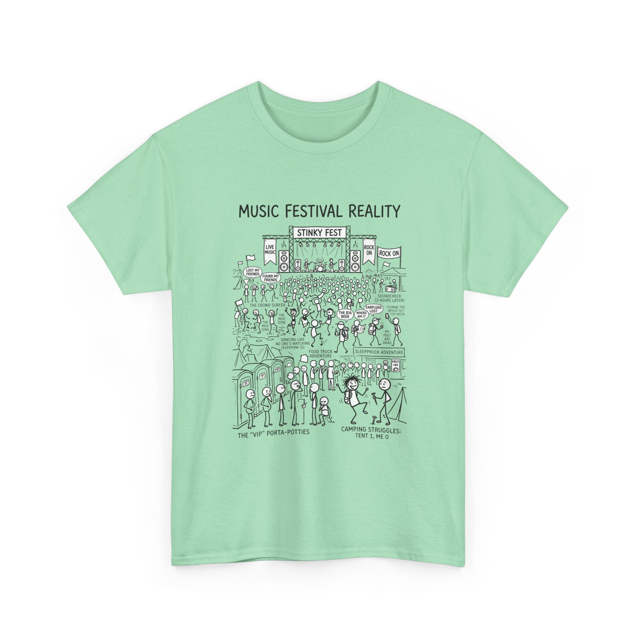 T-Shirt — "Music Festival Reality" Cartoon Illustration Tee