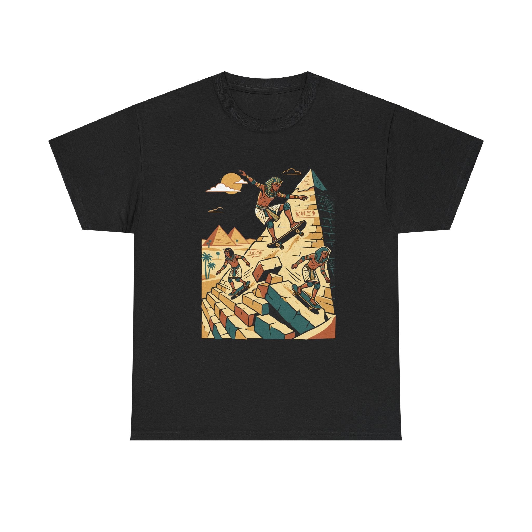 Egyptian Pyramid Skateboard T‑Shirt — Retro Skateboarding Pharaohs Graphic Tee