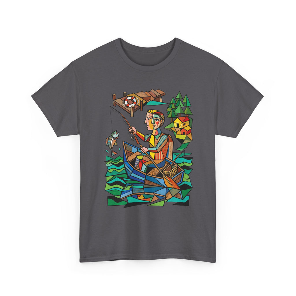 Fishing Canoe T-Shirt — Colorful Stained-Glass Angler Graphic Tee