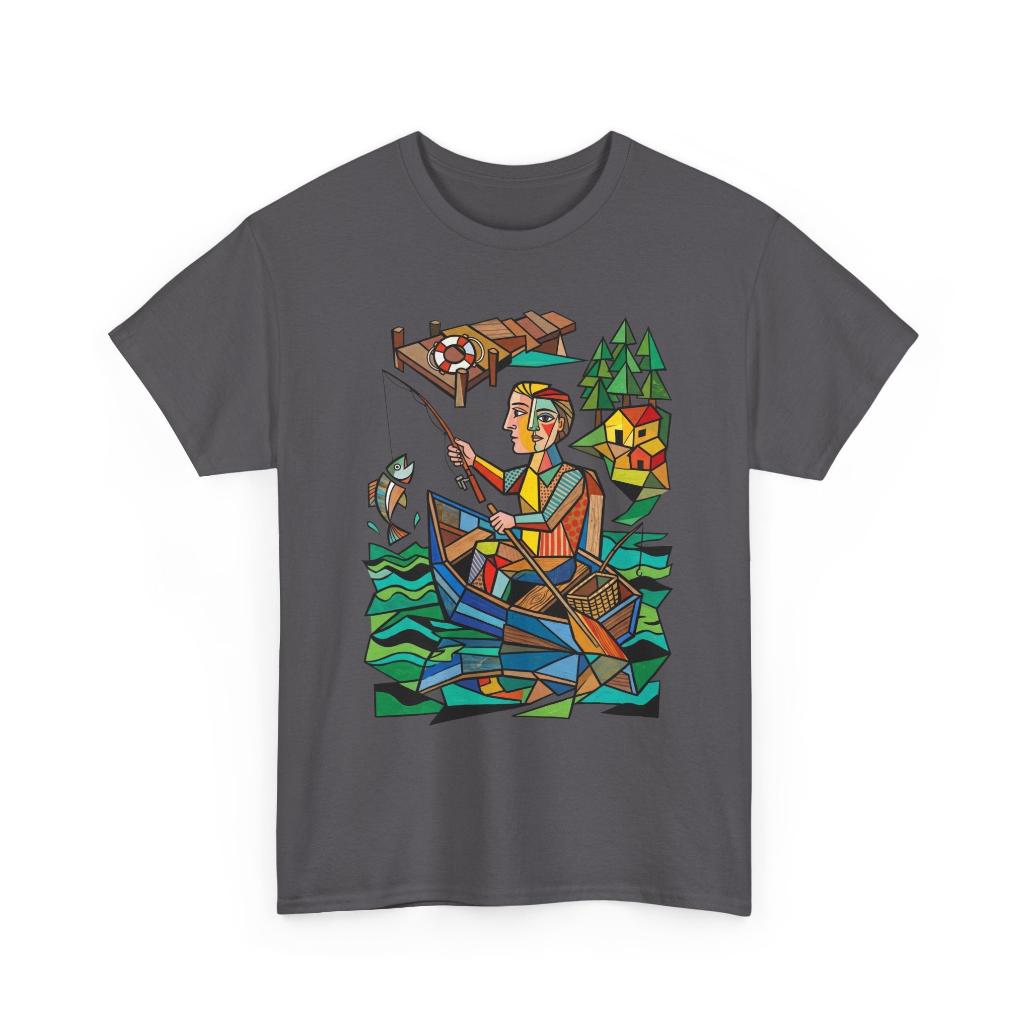 Fishing Canoe T-Shirt — Colorful Stained-Glass Angler Graphic Tee