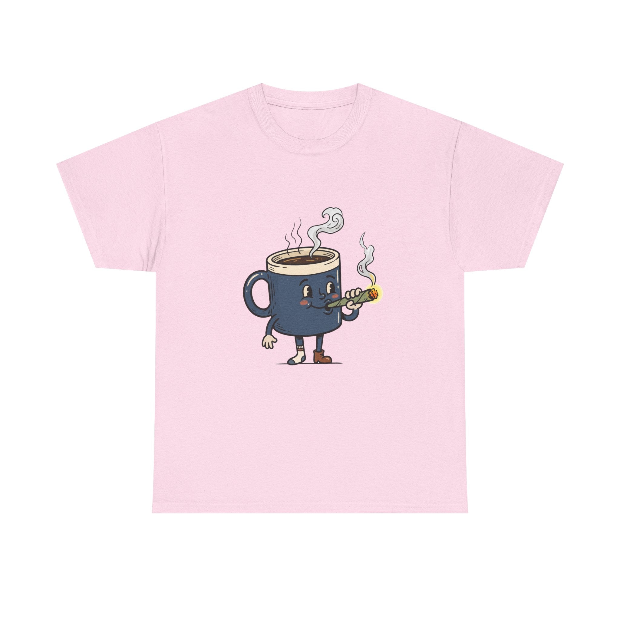 Coffee and a Joint Character Tee — Funny Smoking Joint Cartoon Shirt