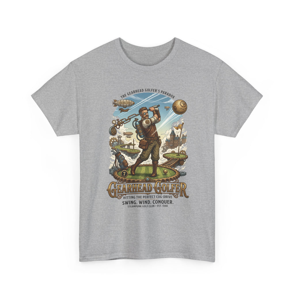 Steampunk Golf T-Shirt - 'Gearhead Golfer' Vintage Car & Golf Humor Tee