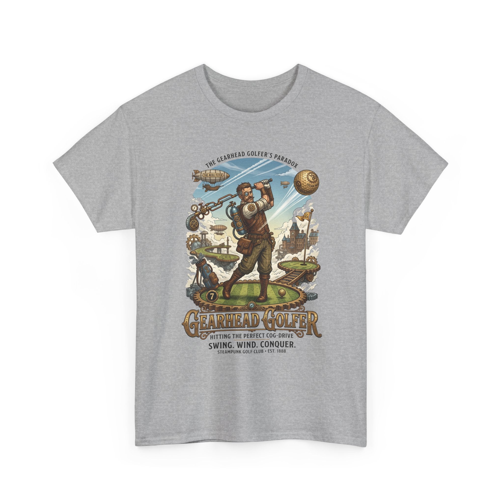 Steampunk Golf T-Shirt - 'Gearhead Golfer' Vintage Car & Golf Humor Tee