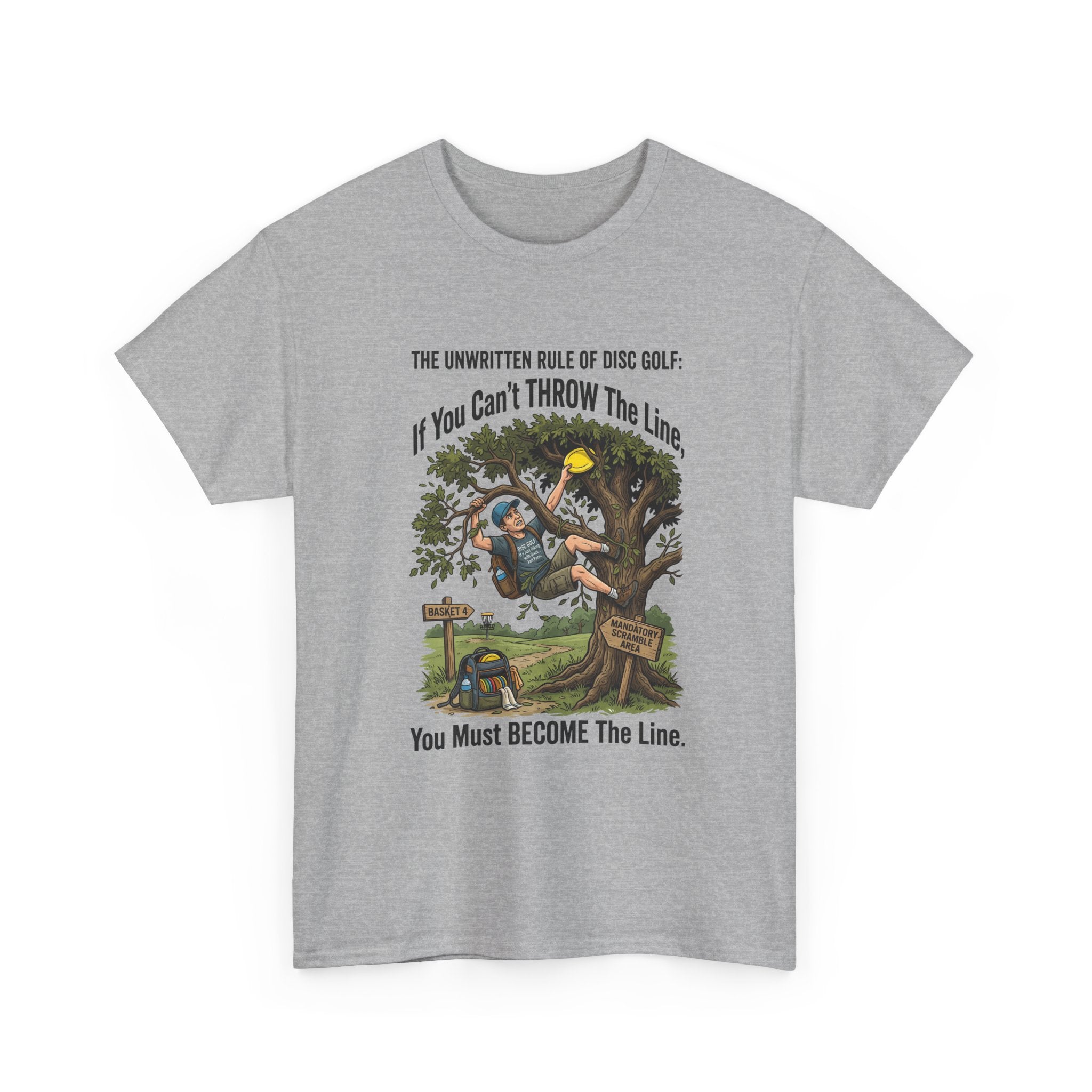 Disc Golf T-Shirt - "If You Can't Throw the Line, You Must Become the Line" Vintage Golf Cartoon Tee