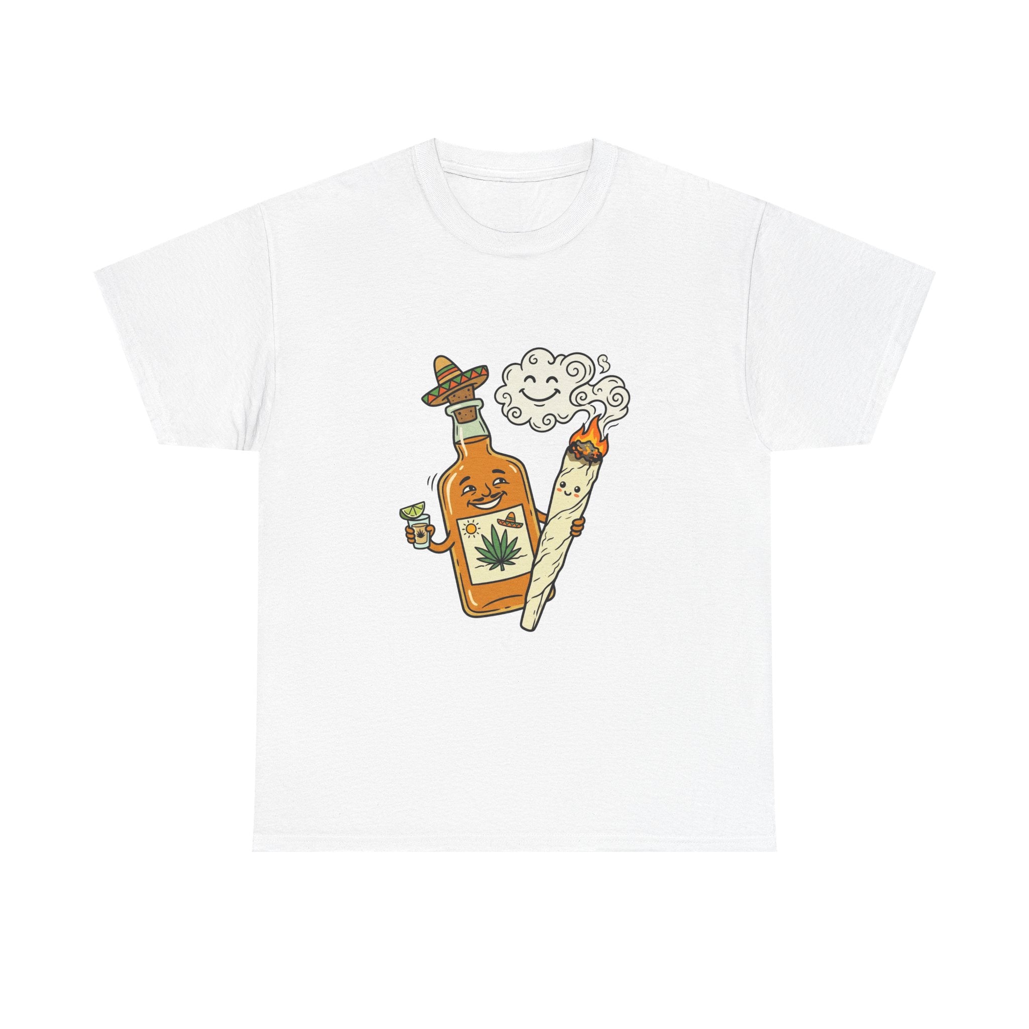 Cannabis & Tequila Tee — Funny Joint and Bottle Graphic T-Shirt