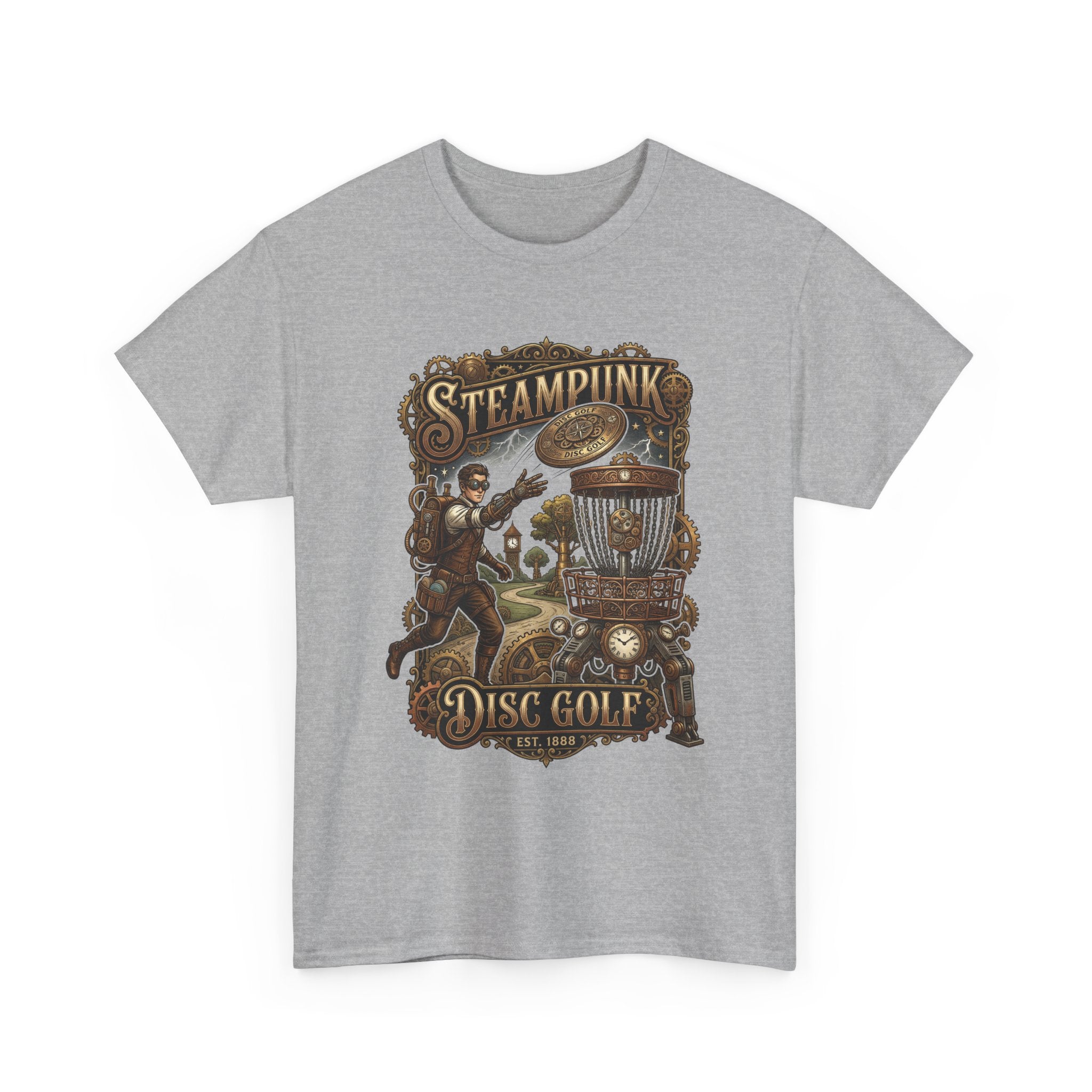 Steampunk Disc Golf T‑Shirt – Vintage Industrial Disc Golf Tee