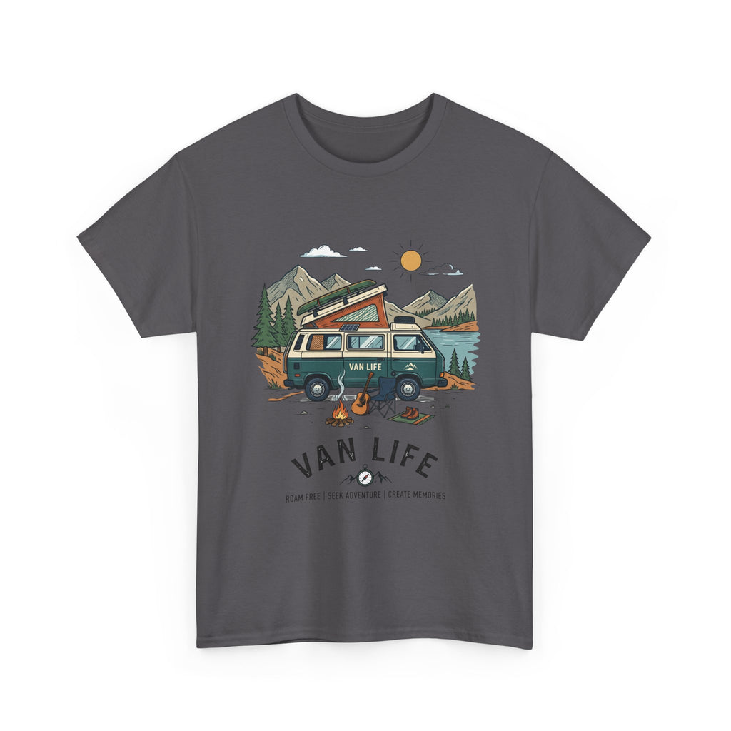 Van Life Camper T-Shirt — Retro Adventure Tee with Campfire Graphic