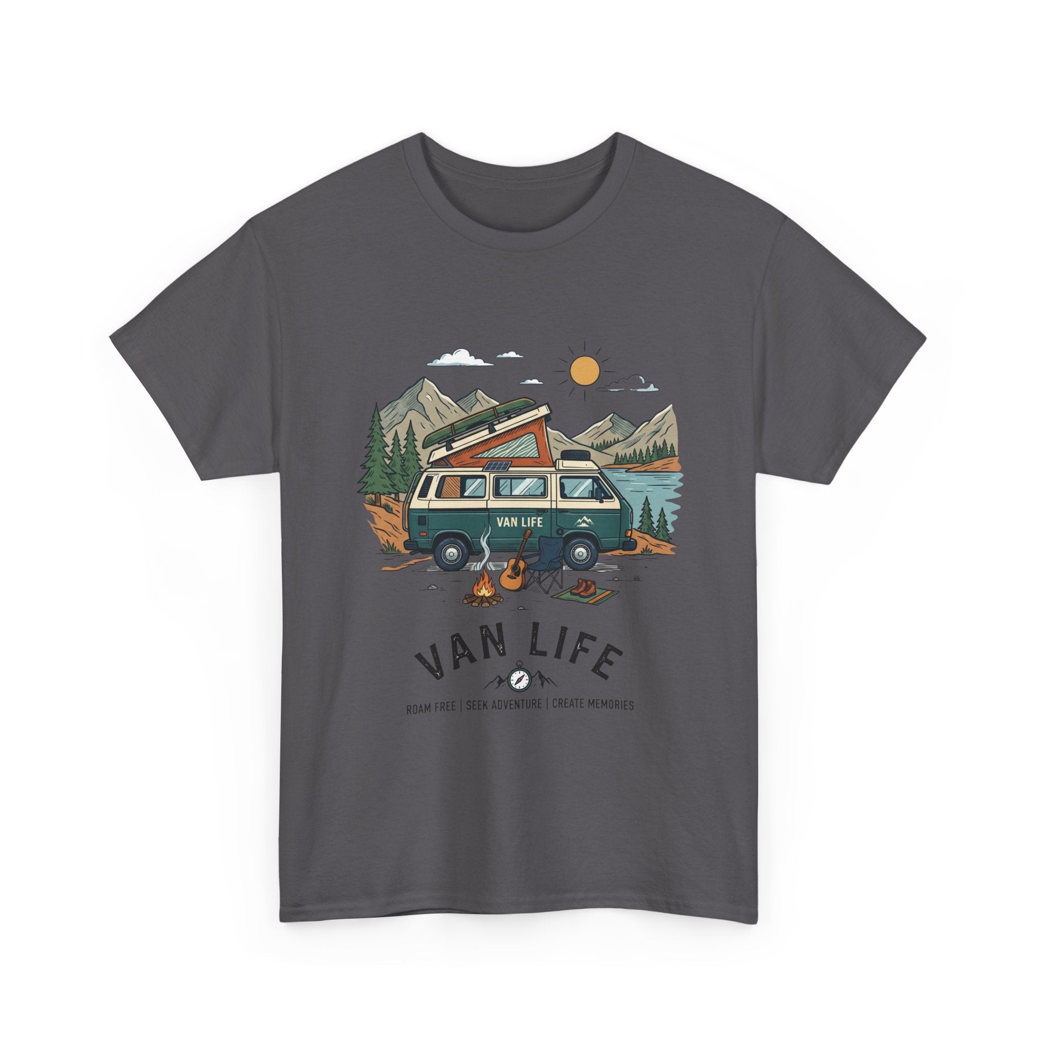 Van Life Camper T-Shirt — Retro Adventure Tee with Campfire Graphic