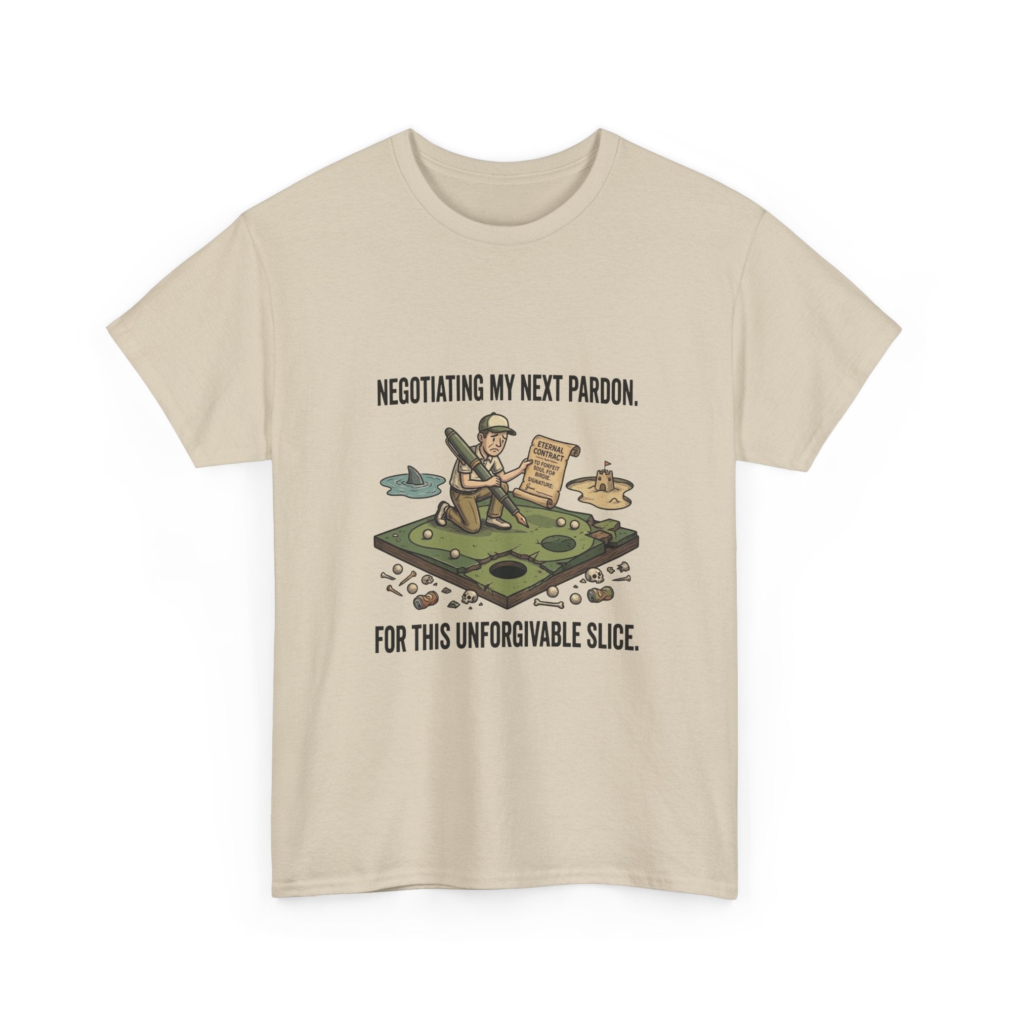 Golf T-Shirt — "Negotiating My Next Pardon For This Unforgivable Slice" Golf Graphic Tee