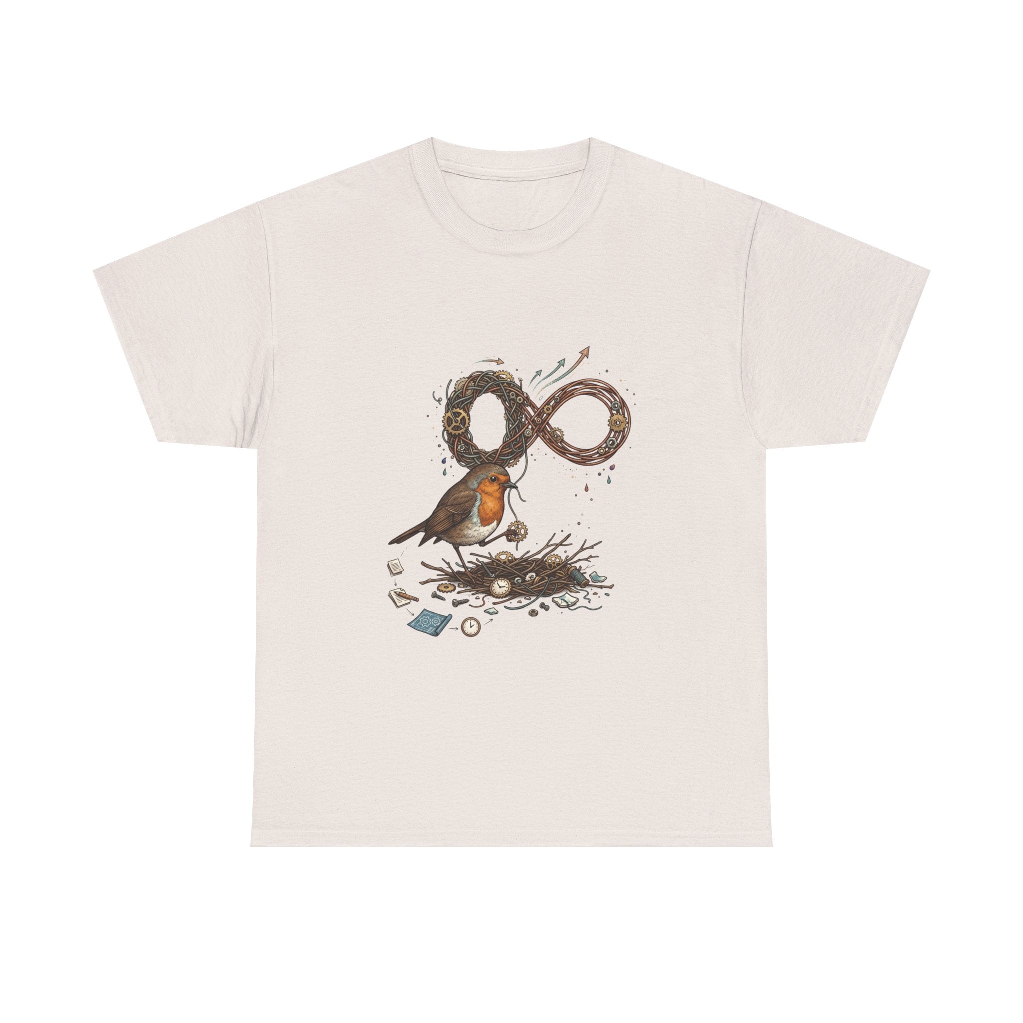 Robin & Infinity Symbol Tee — Nature-Inspired Bird Nest Graphic Shirt idk