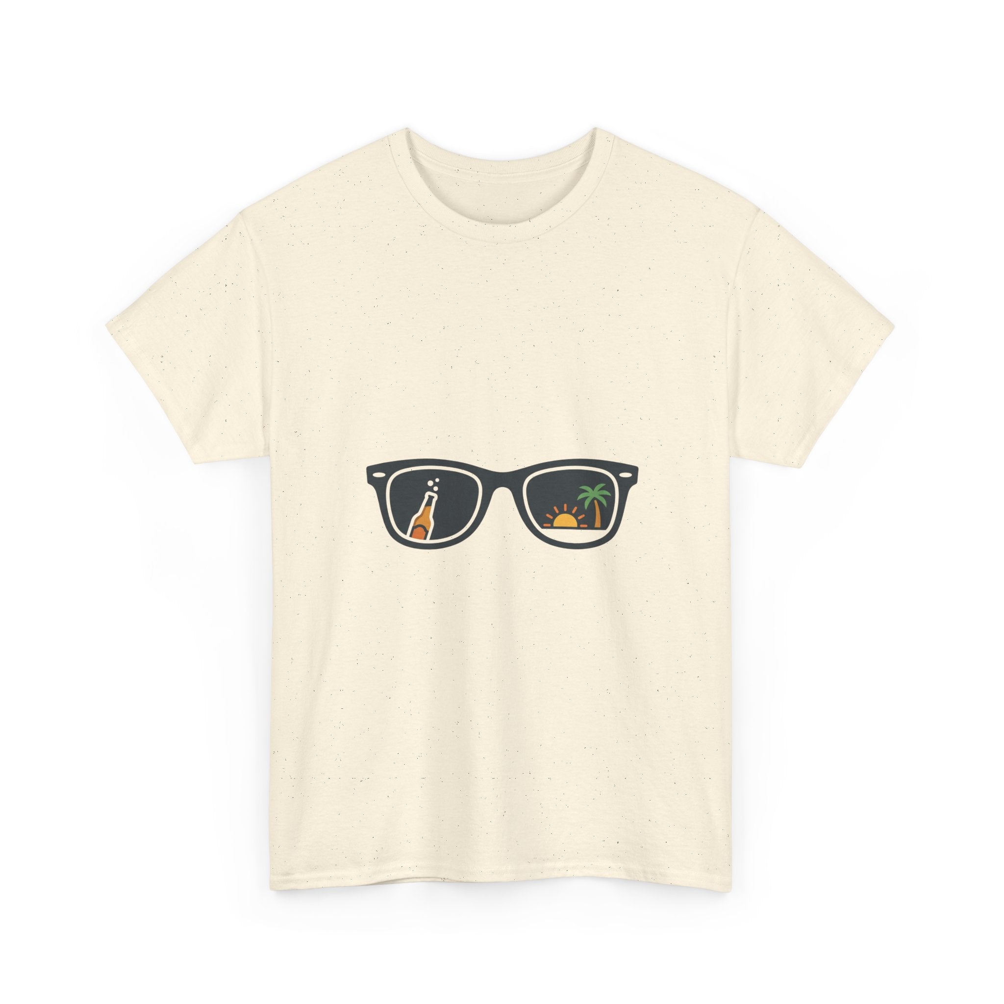 Sunglasses Reflection Tee — Tropical Beach & Palm Drink Graphic T-Shirt