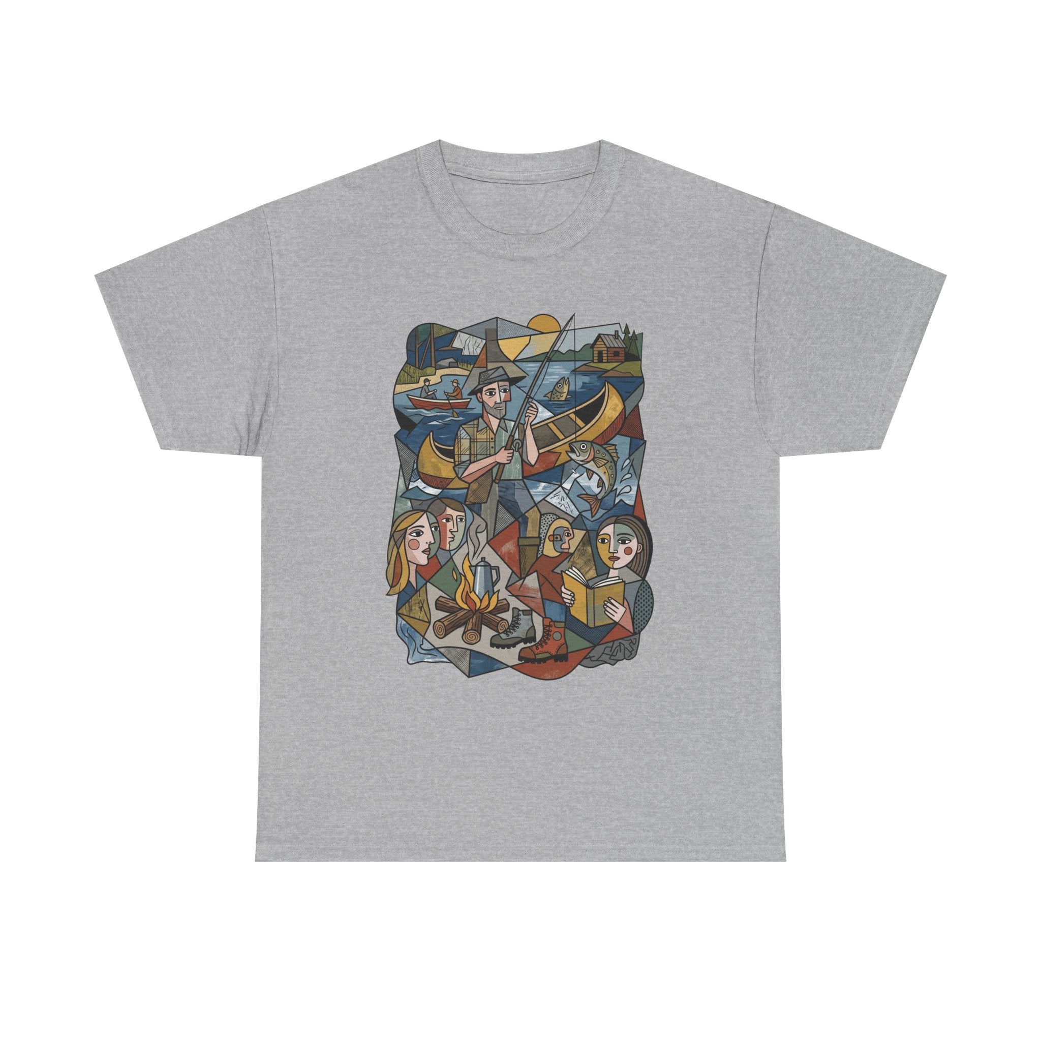 T-Shirt — Nautical Folk Art Crew: Illustrated Sailing, Fishing & Harbor Scene
