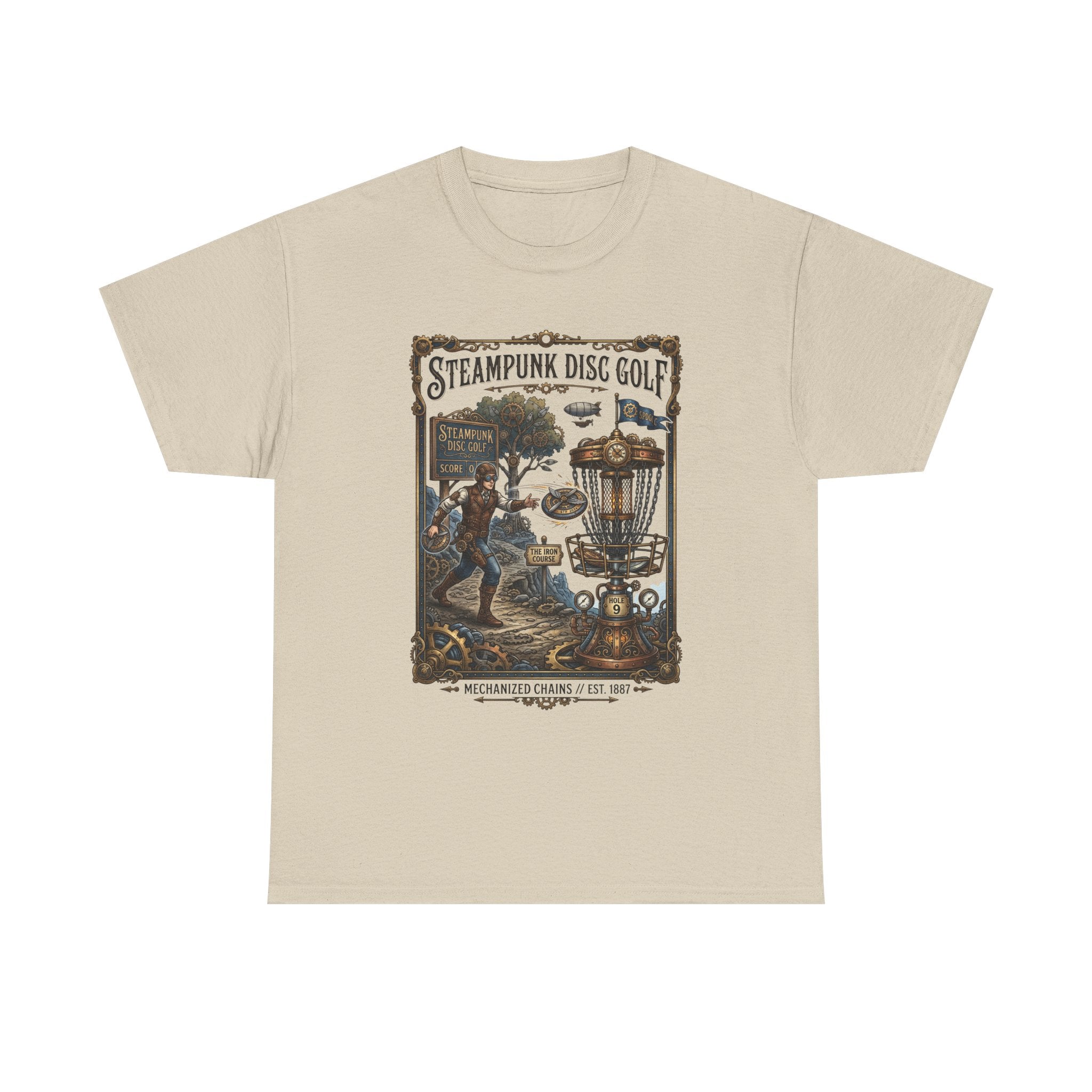 Steampunk Disc Golf T-Shirt — Vintage Victorian Disc Golf Poster Tee