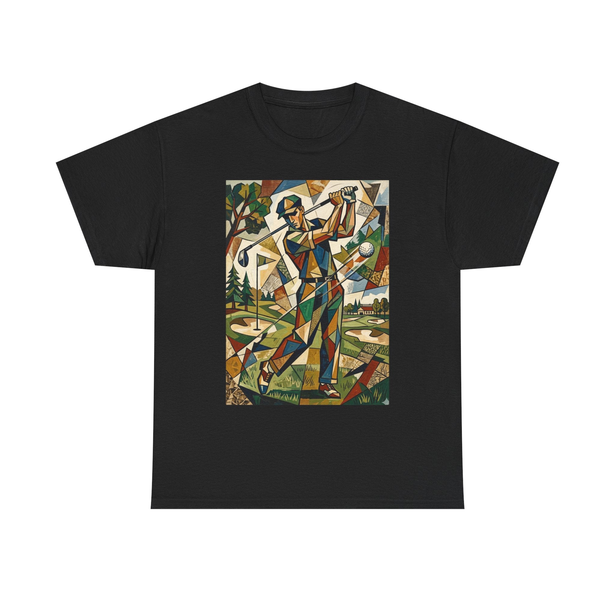 Abstract Golfer Art T-Shirt — Colorful Geometric Golf Scene Tee