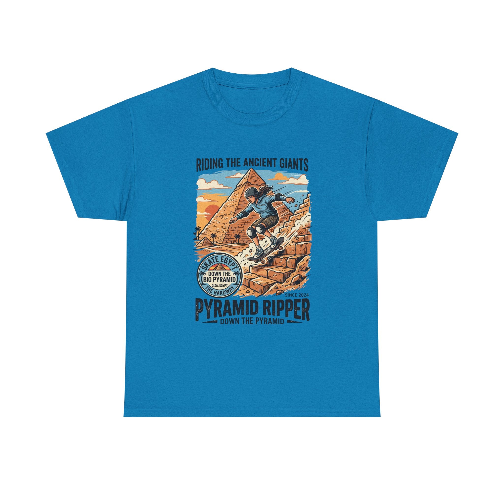 Pyramid Skateboarder T-Shirt — 'Riding the Ancient Giants' Vintage Surf Graphic