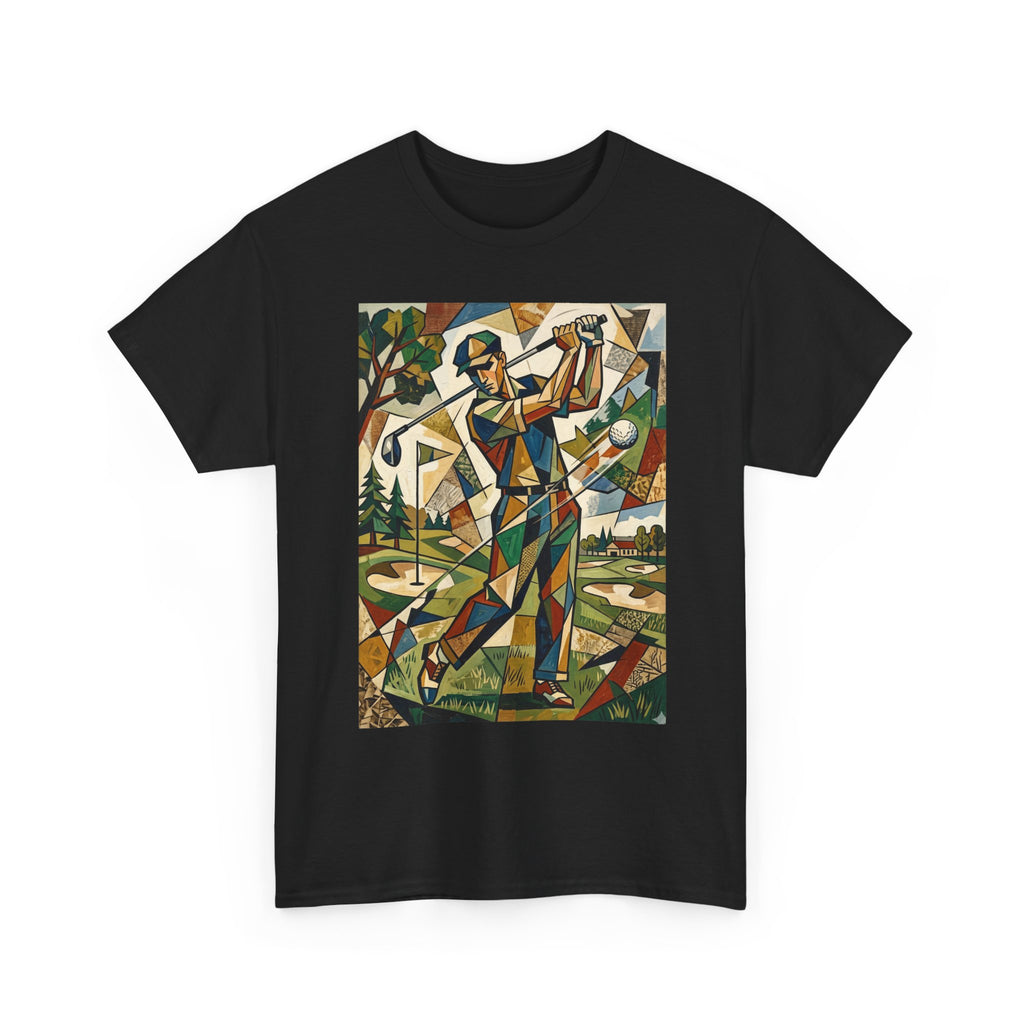 Abstract Golfer Art T-Shirt — Colorful Geometric Golf Scene Tee