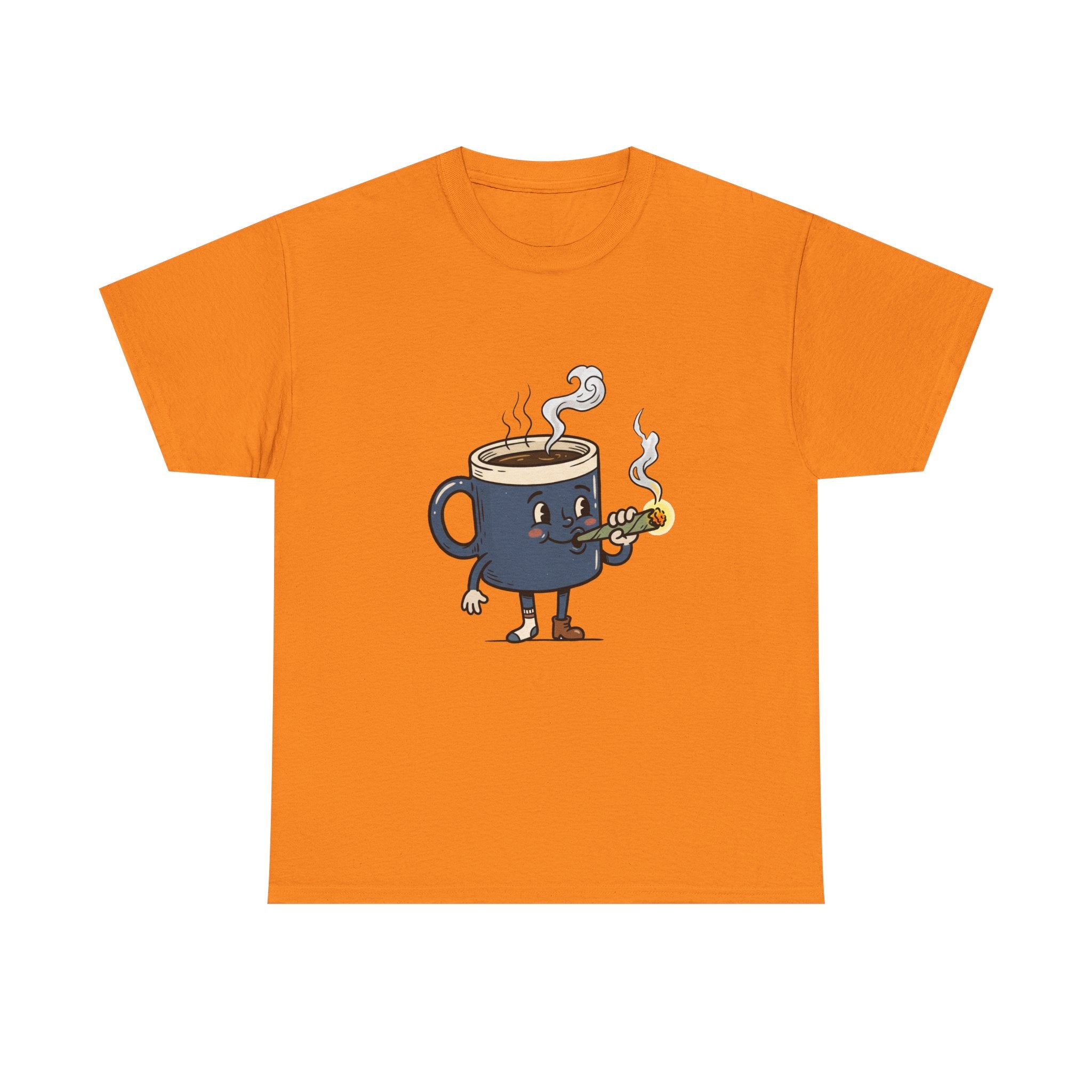 Coffee and a Joint Character Tee — Funny Smoking Joint Cartoon Shirt