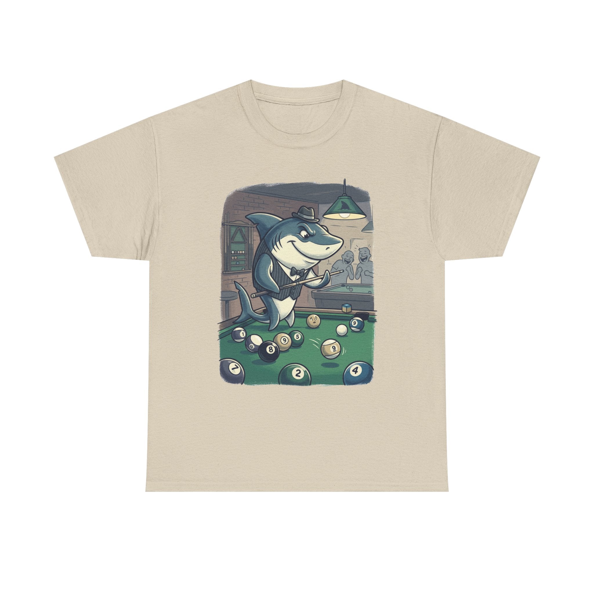 Shark Playing Pool T-Shirt – Funny Billiards Cartoon Tee