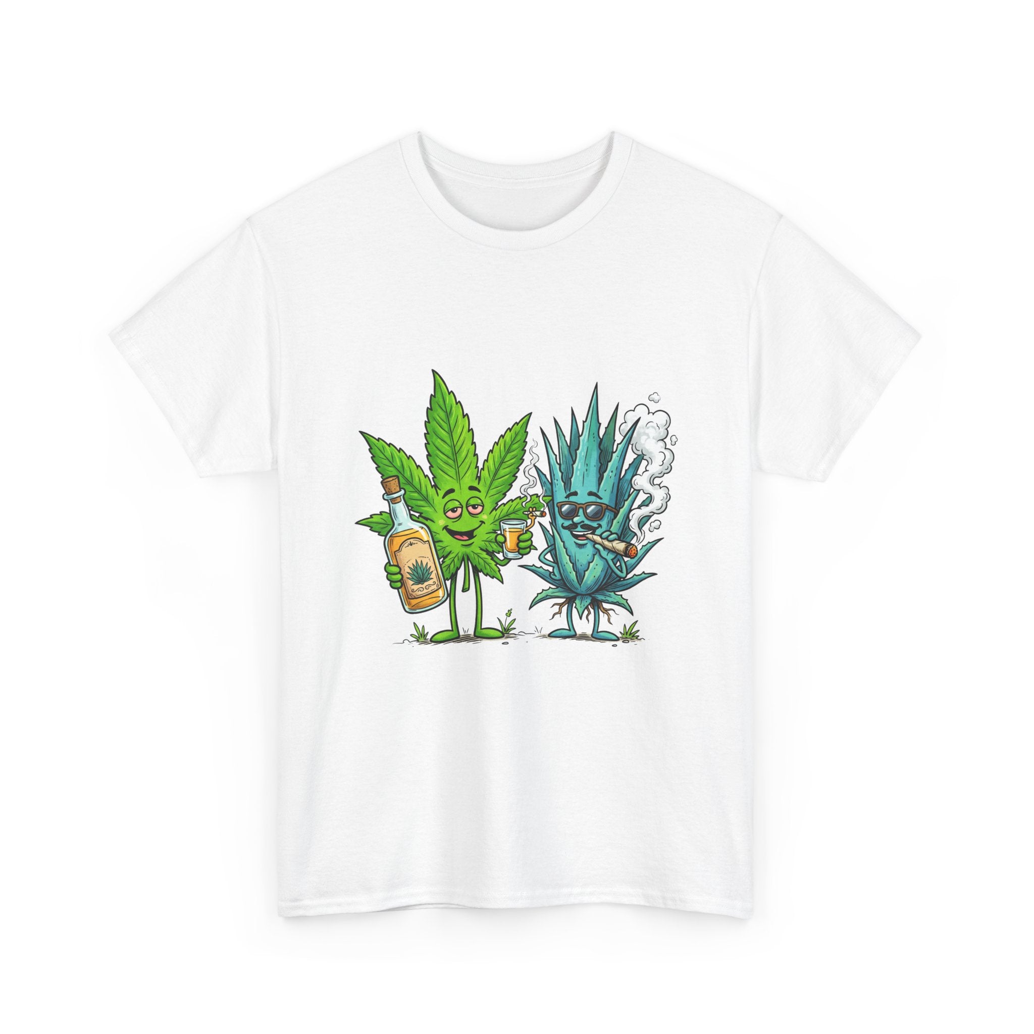 A Tequila & Cannabis Buds Friends T-Shirt — Funny Weed/Agave Leaf & Joint Graphic Tee