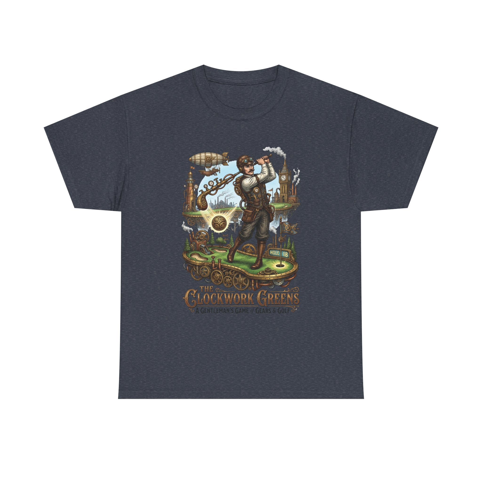 Golf Steampunk T-Shirt — "The Clockwork Greens" Vintage Golfing Design