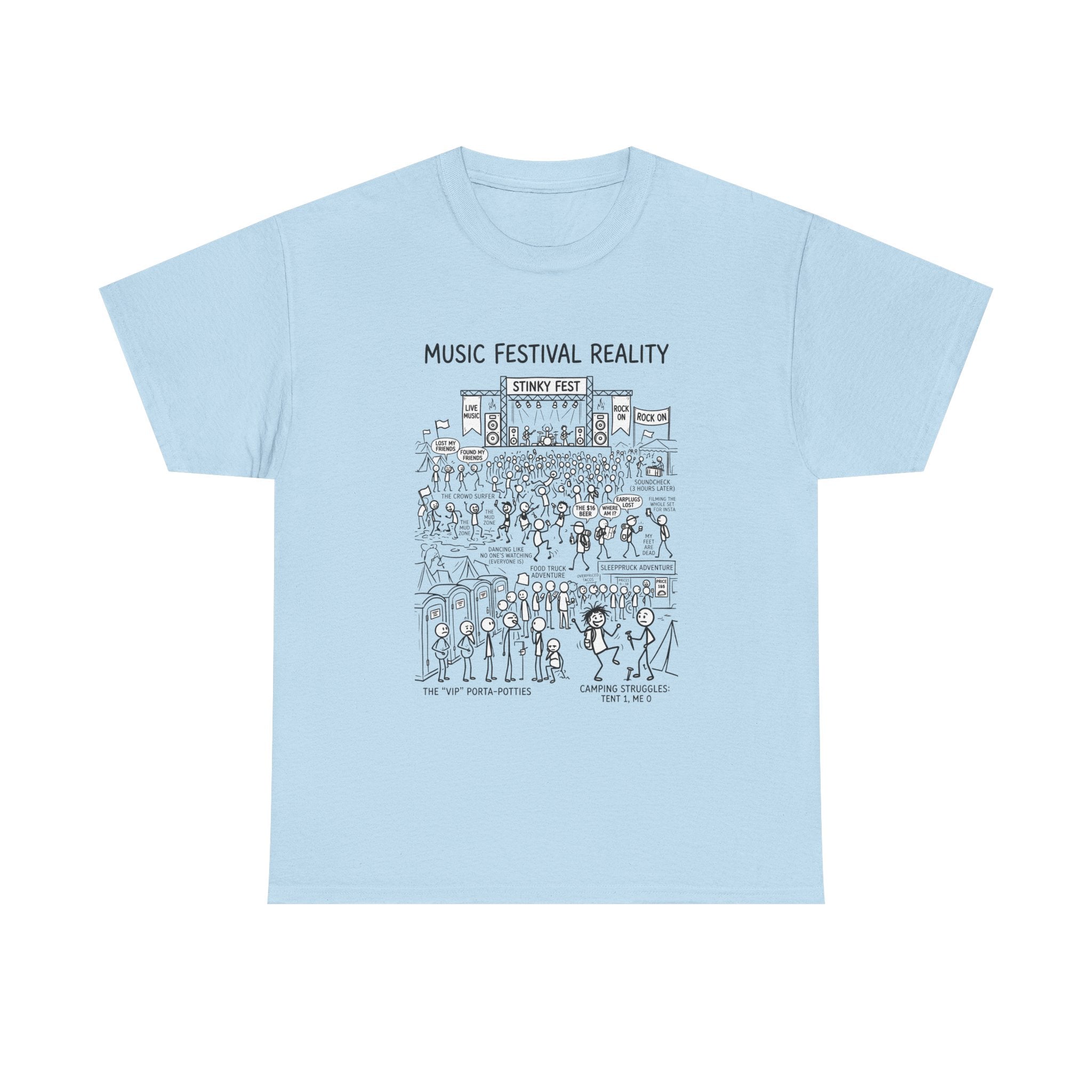 T-Shirt — "Music Festival Reality" Cartoon Illustration Tee
