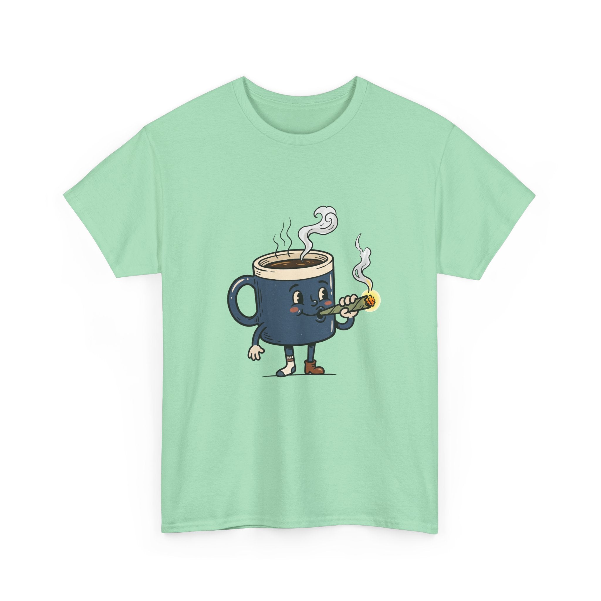 Coffee and a Joint Character Tee — Funny Smoking Joint Cartoon Shirt