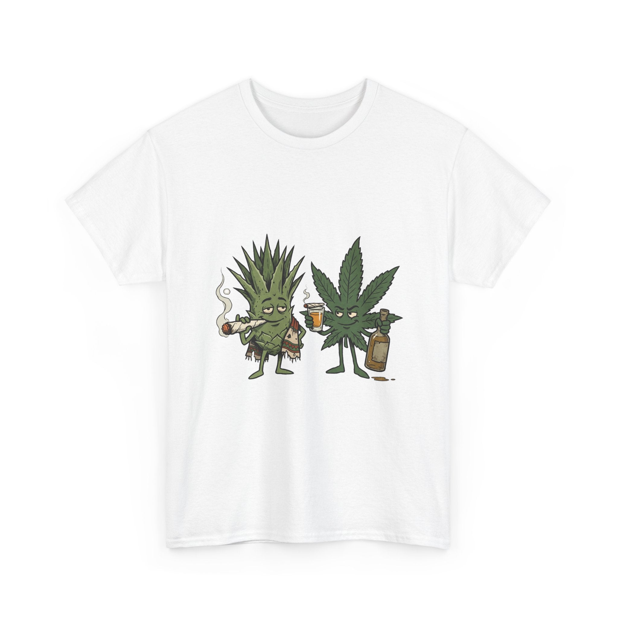 Marijuana Leaf and Agave Friends T-Shirt – Funny Cannabis Leaf & Tequila Smoking Tee