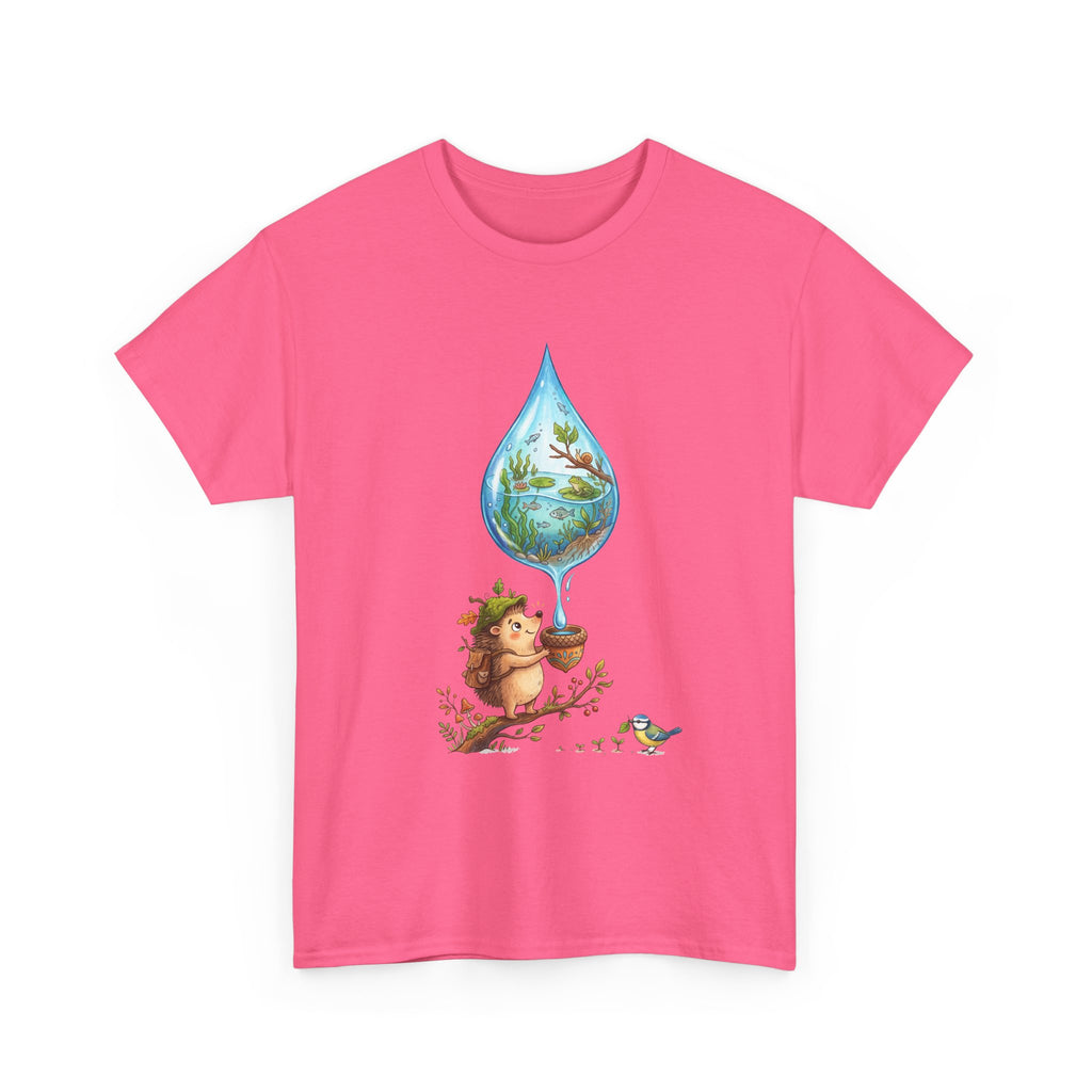 Eco Hedgehog Water Drop T‑Shirt — Wildlife Nature Illustration