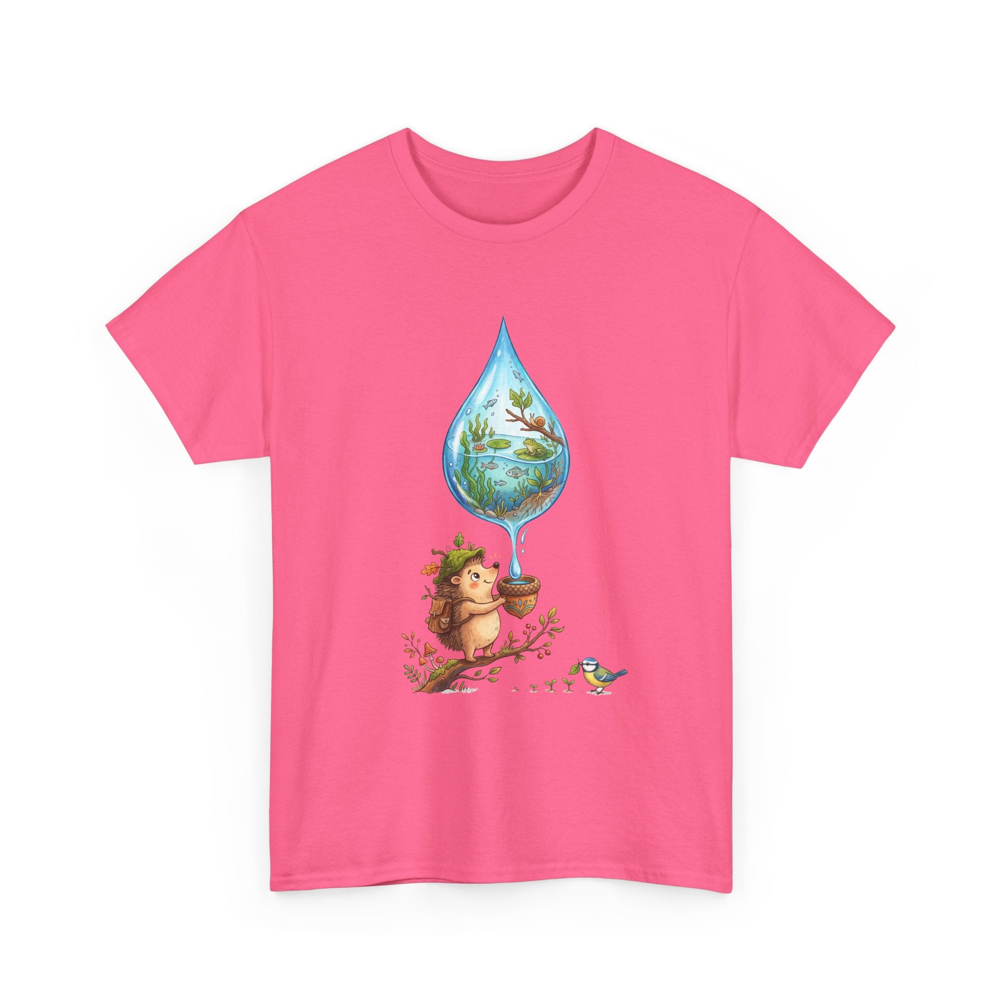Eco Hedgehog Water Drop T‑Shirt — Wildlife Nature Illustration