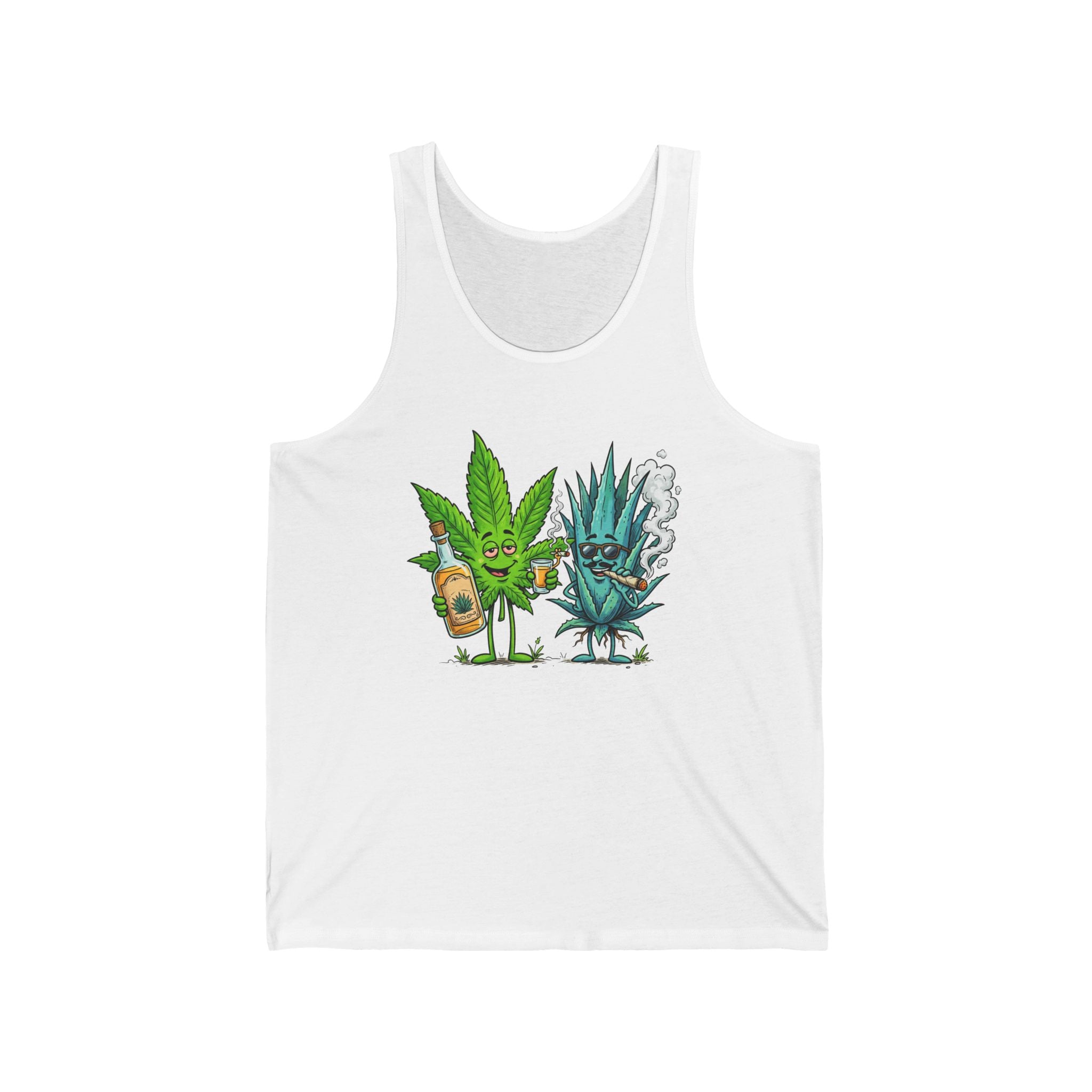 Tequila & Cannabis Buds Tank Top — Funny Marijuana/Agave Leaf & Joint Graphic Sleeveless Shirt