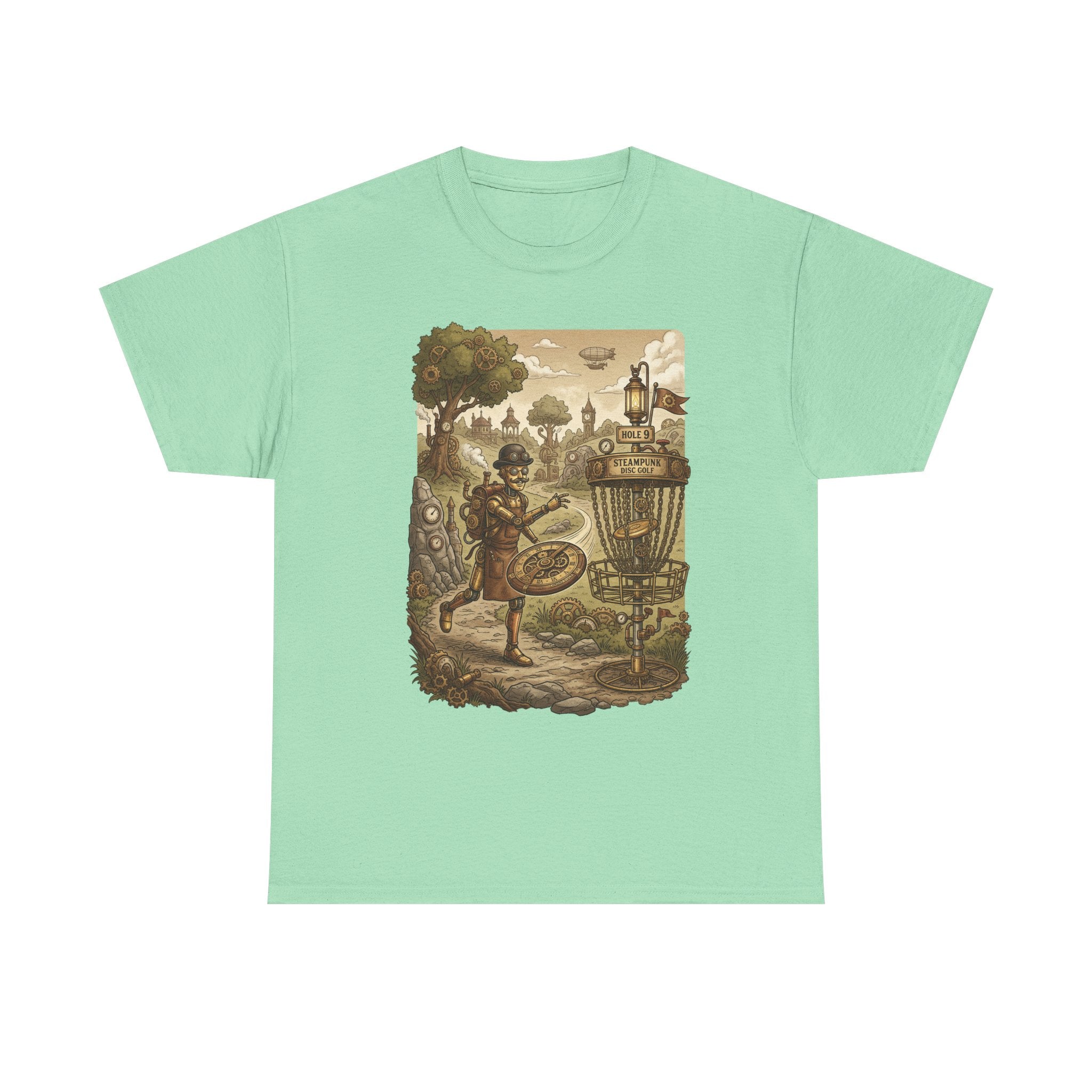Steampunk Disc Golf Adventure Tee — Vintage Woodland Basket Design