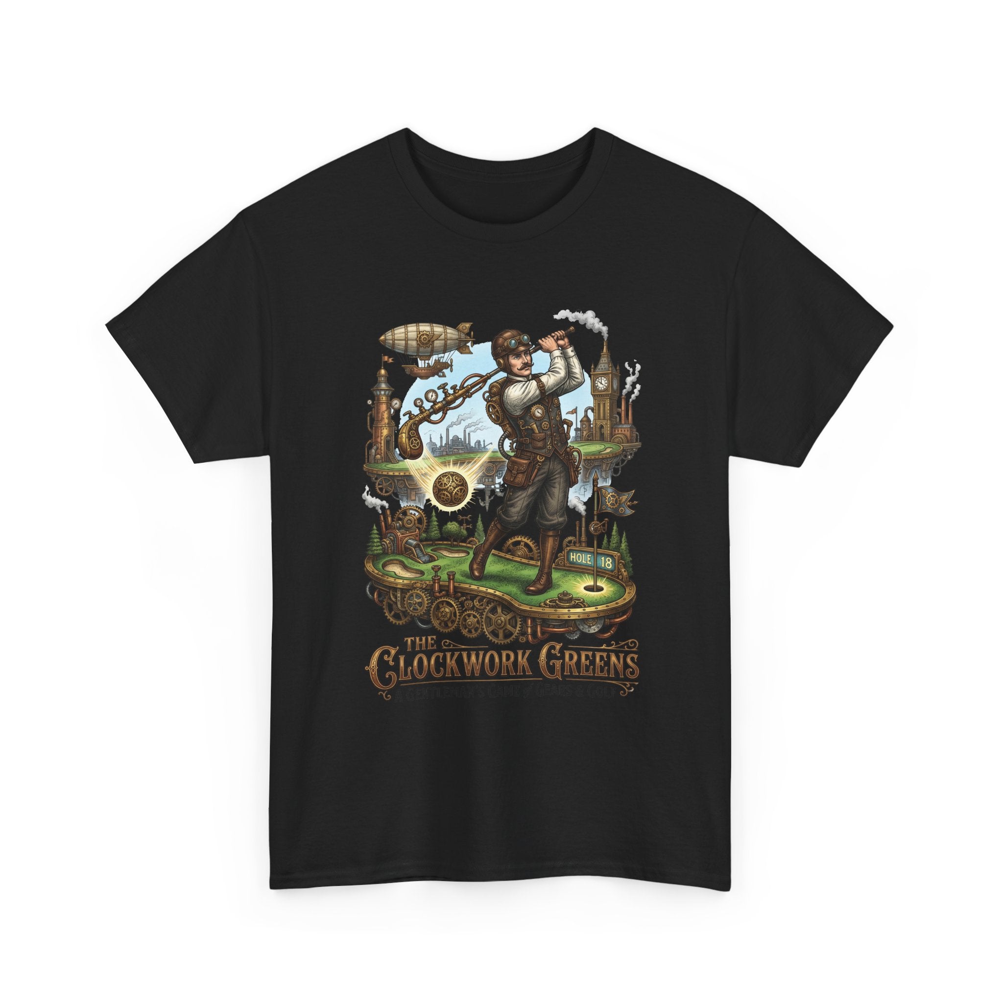 Golf Steampunk T-Shirt — "The Clockwork Greens" Vintage Golfing Design