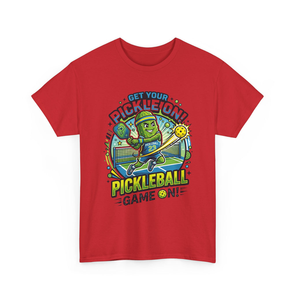Pickleball Tee - "Get Your Pickle On!" Fun Pickle Character Game On Shirt
